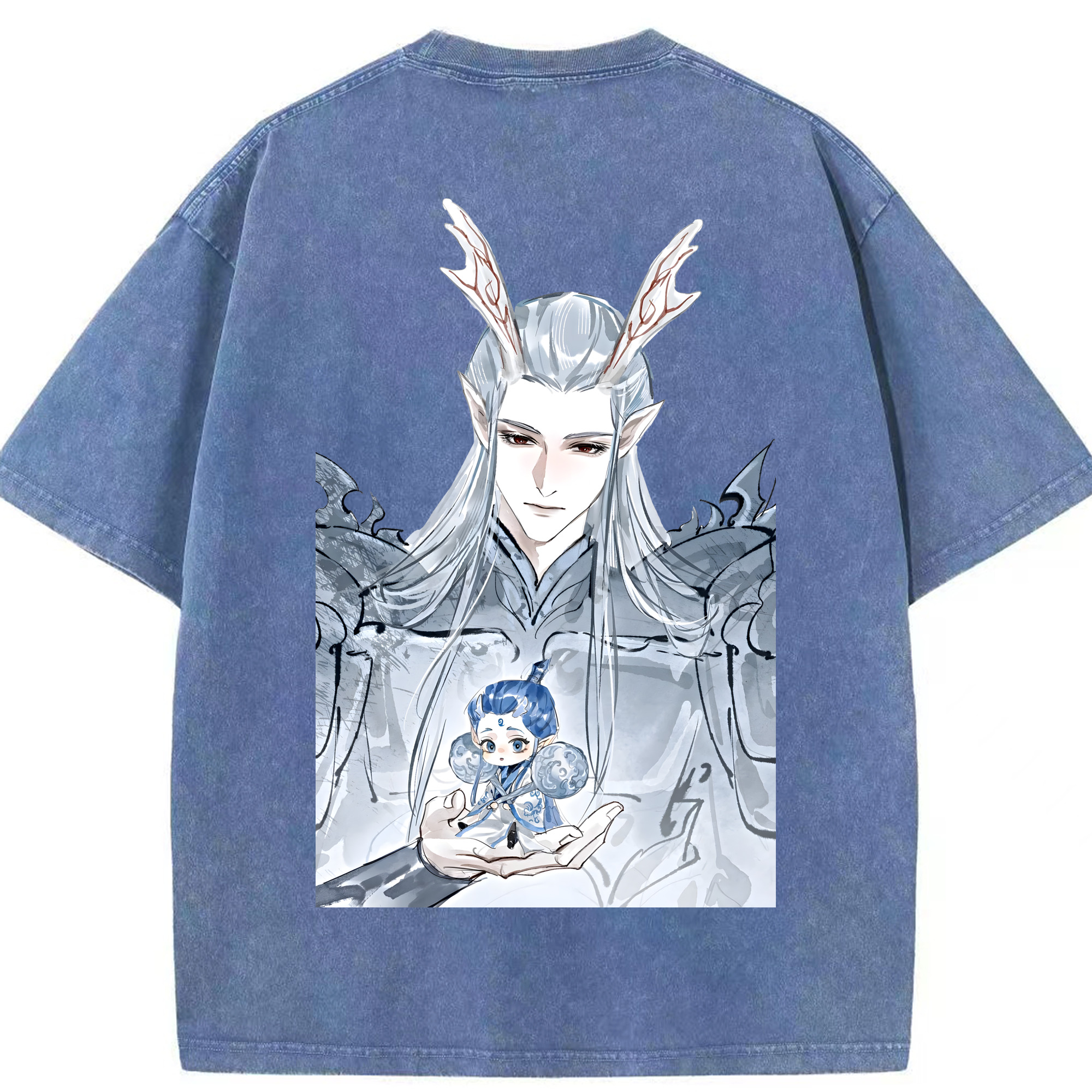 （画像用） Ne Zha 2 ナタ 魔童の大暴れ 綿100% ヴィンテージ風 半袖Tシャツ（背面プリント）