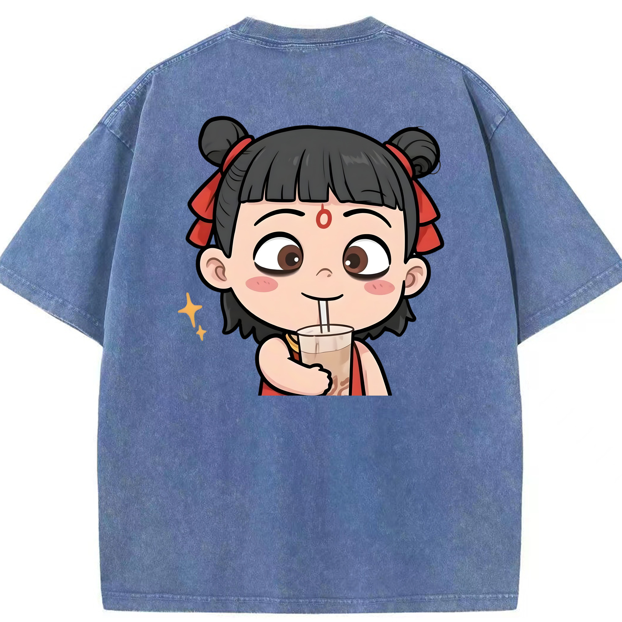 （画像用） Ne Zha 2 ナタ 魔童の大暴れ 綿100% ヴィンテージ風 半袖Tシャツ（背面プリント）