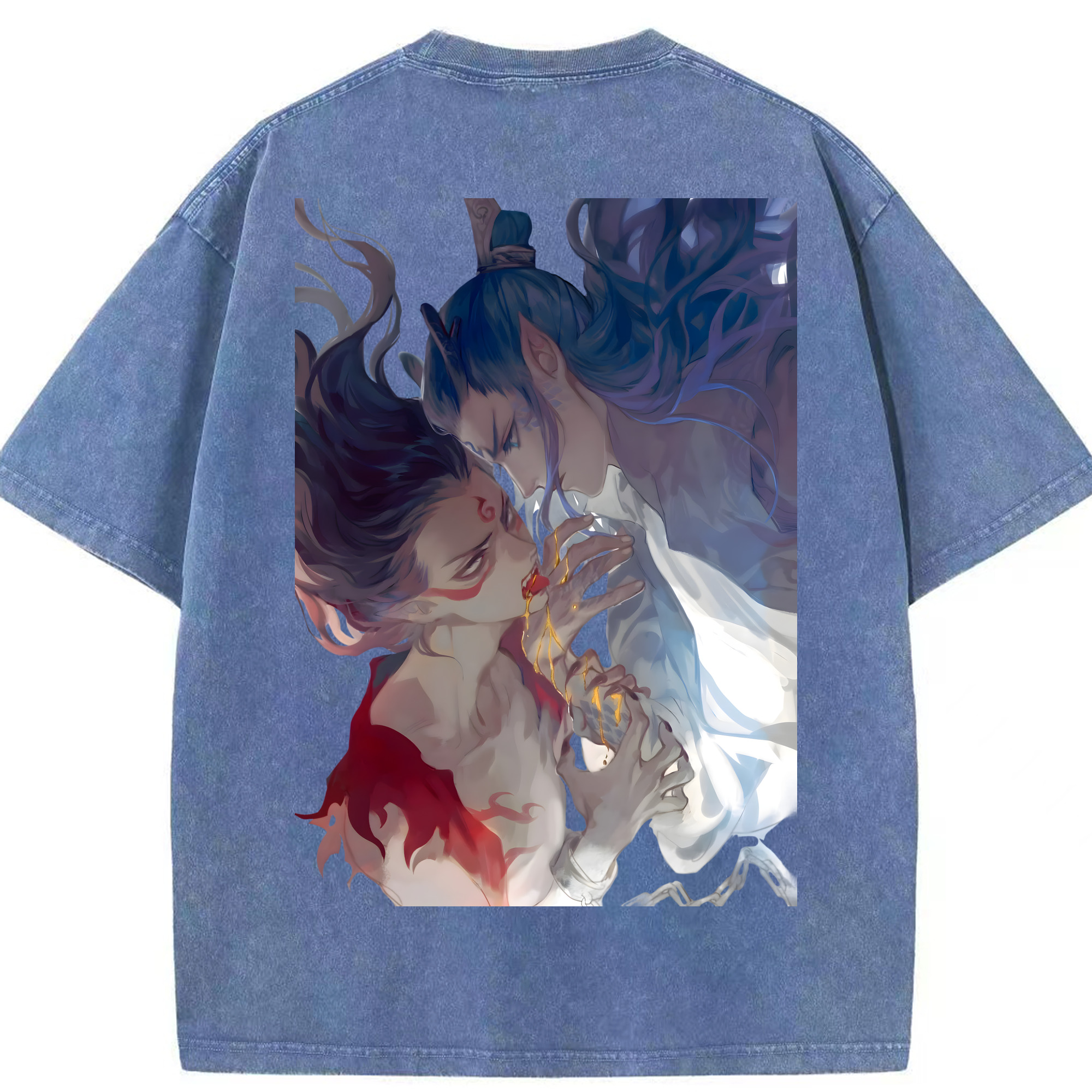 （画像用） Ne Zha 2 ナタ 魔童の大暴れ 綿100% ヴィンテージ風 半袖Tシャツ（背面プリント）