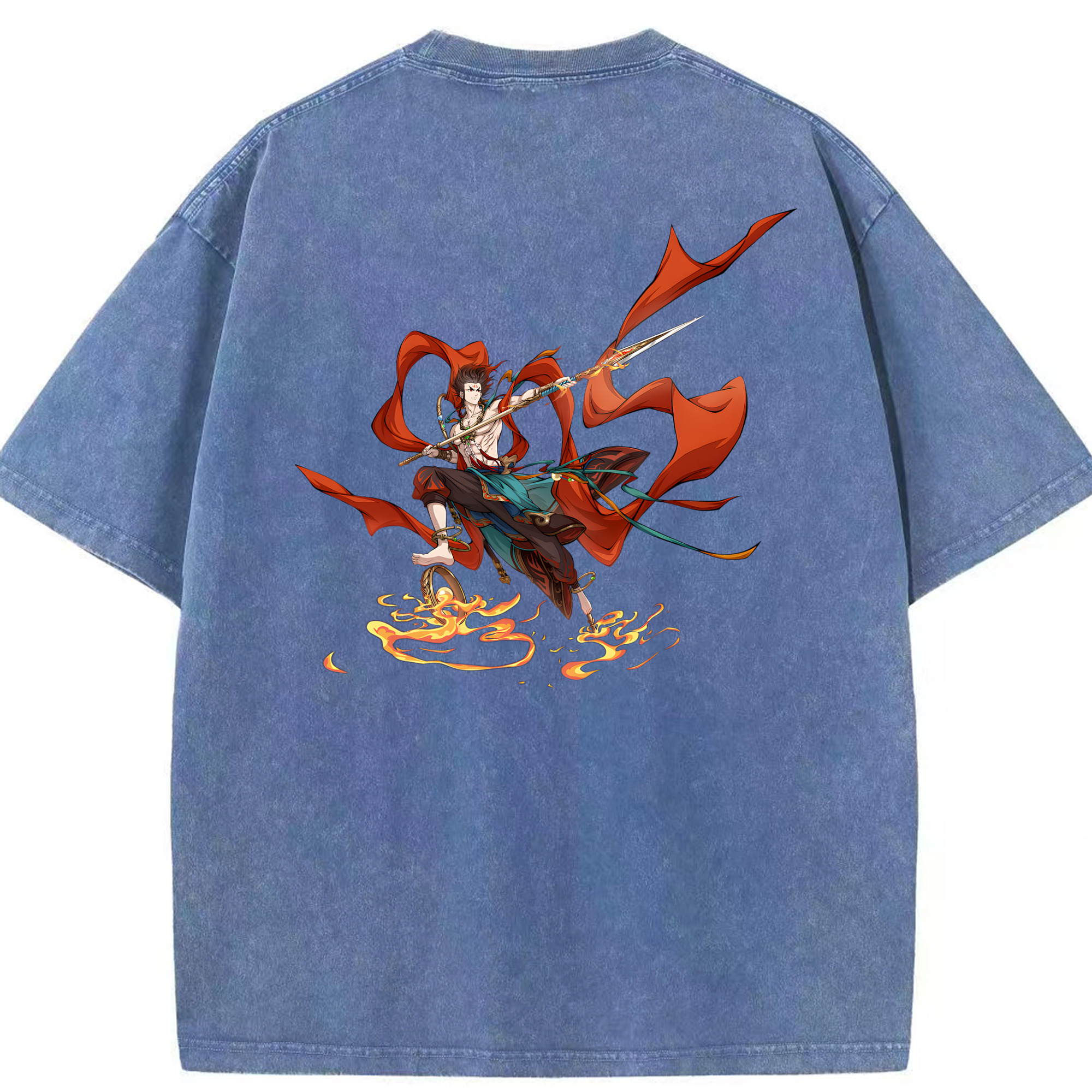 （画像用） Ne Zha 2 ナタ 魔童の大暴れ 綿100% ヴィンテージ風 半袖Tシャツ（背面プリント）