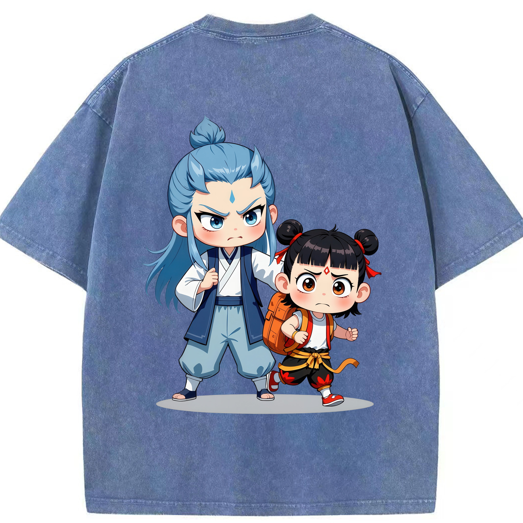 （画像用） Ne Zha 2 ナタ 魔童の大暴れ 綿100% ヴィンテージ風 半袖Tシャツ（背面プリント）