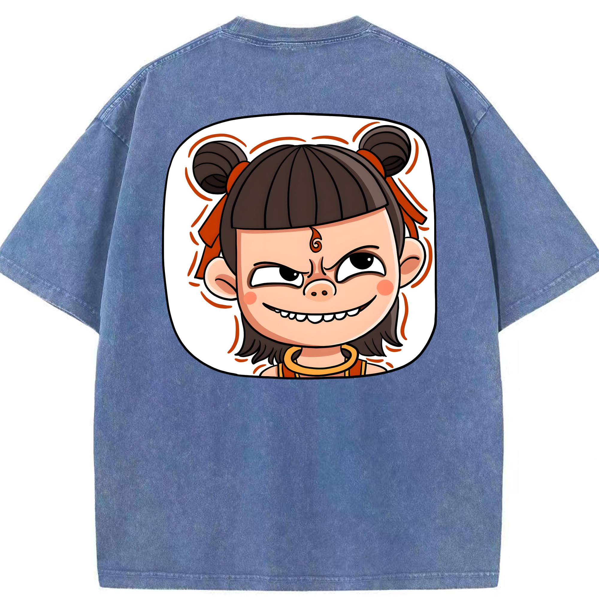 （画像用） Ne Zha 2 ナタ 魔童の大暴れ 綿100% ヴィンテージ風 半袖Tシャツ（背面プリント）
