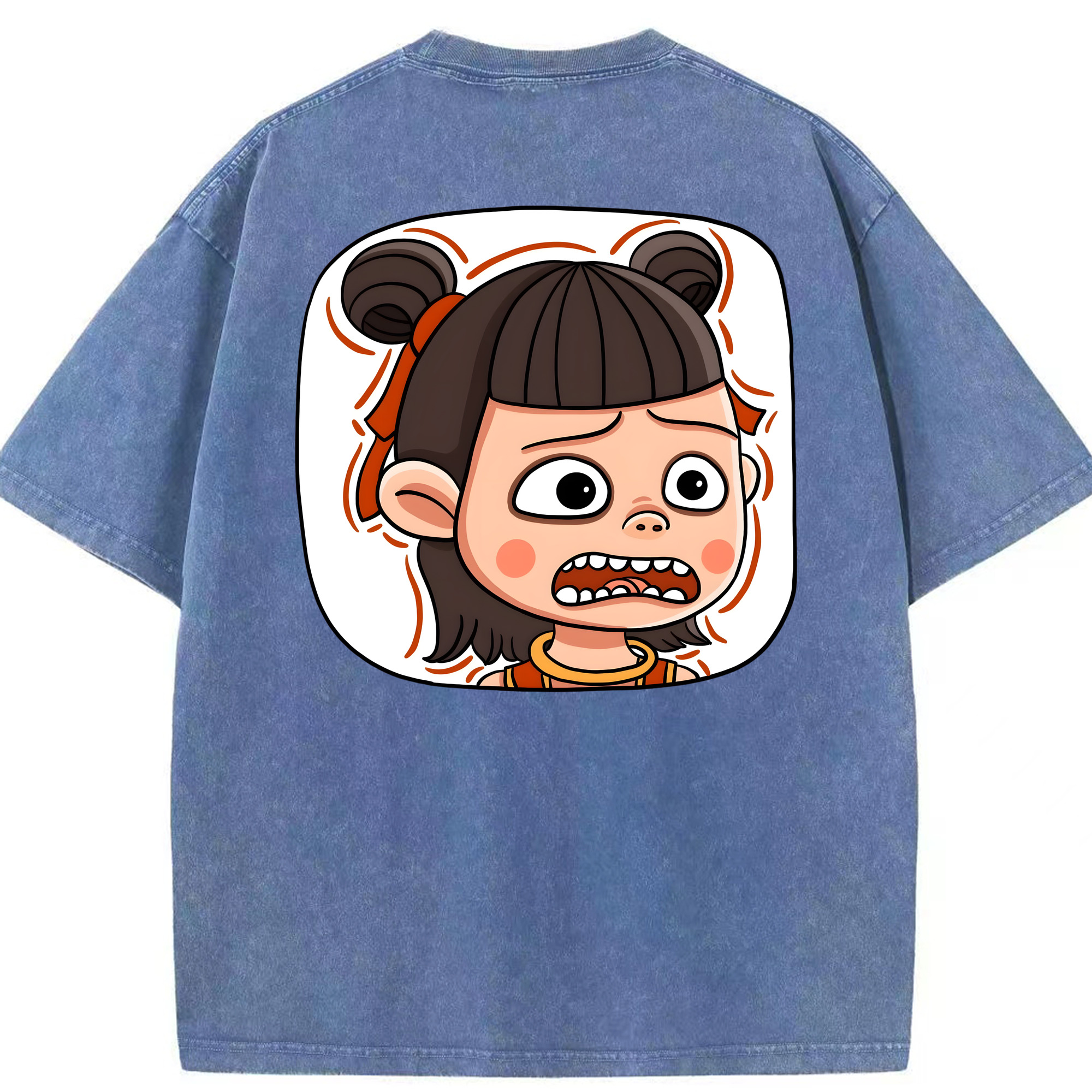 （画像用） Ne Zha 2 ナタ 魔童の大暴れ 綿100% ヴィンテージ風 半袖Tシャツ（背面プリント）