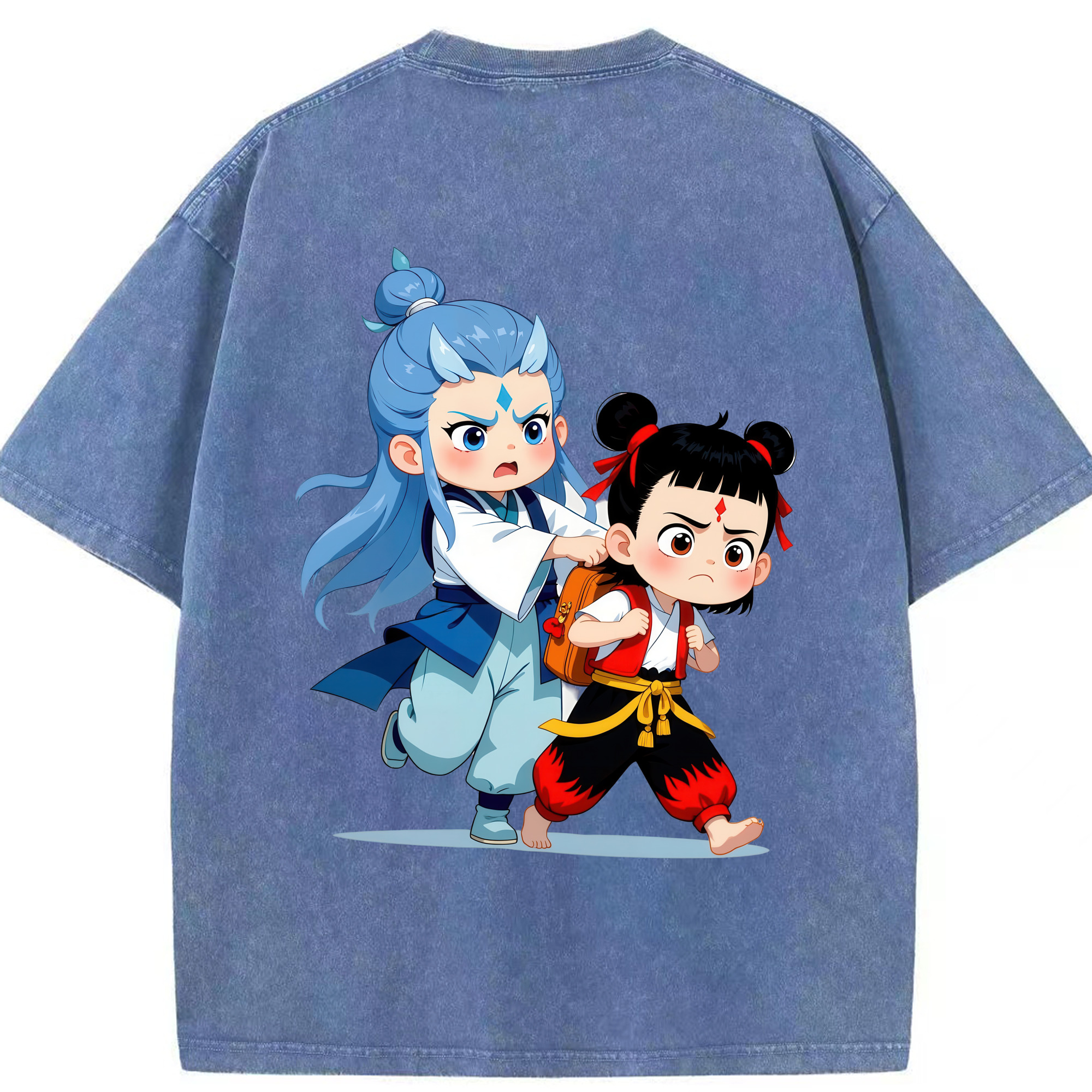 （画像用） Ne Zha 2 ナタ 魔童の大暴れ 綿100% ヴィンテージ風 半袖Tシャツ（背面プリント）