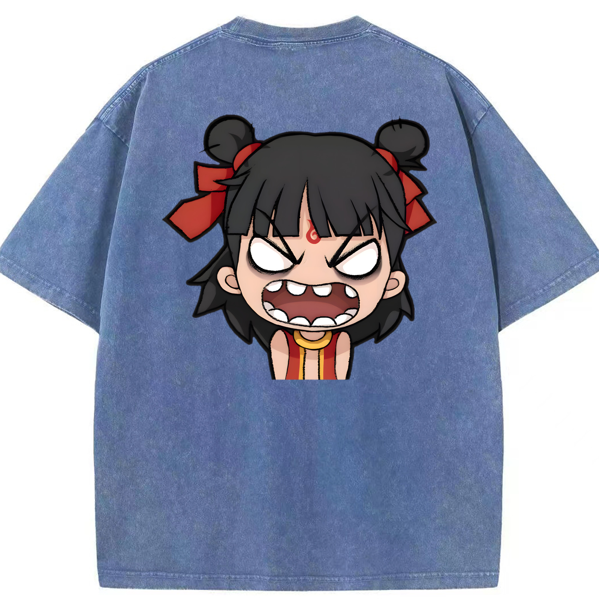 （画像用） Ne Zha 2 ナタ 魔童の大暴れ 綿100% ヴィンテージ風 半袖Tシャツ（背面プリント）