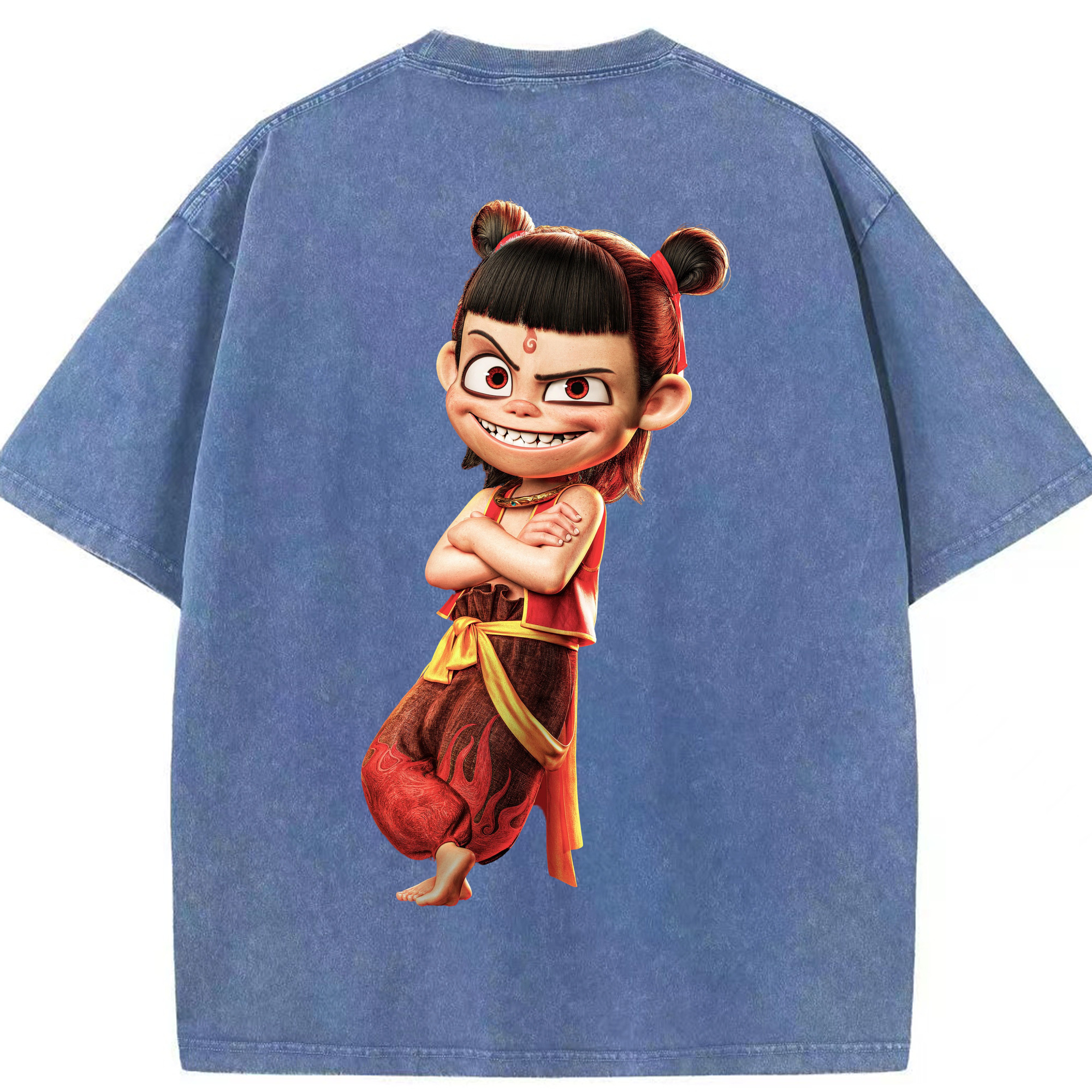 （画像用） Ne Zha 2 ナタ 魔童の大暴れ 綿100% ヴィンテージ風 半袖Tシャツ（背面プリント）