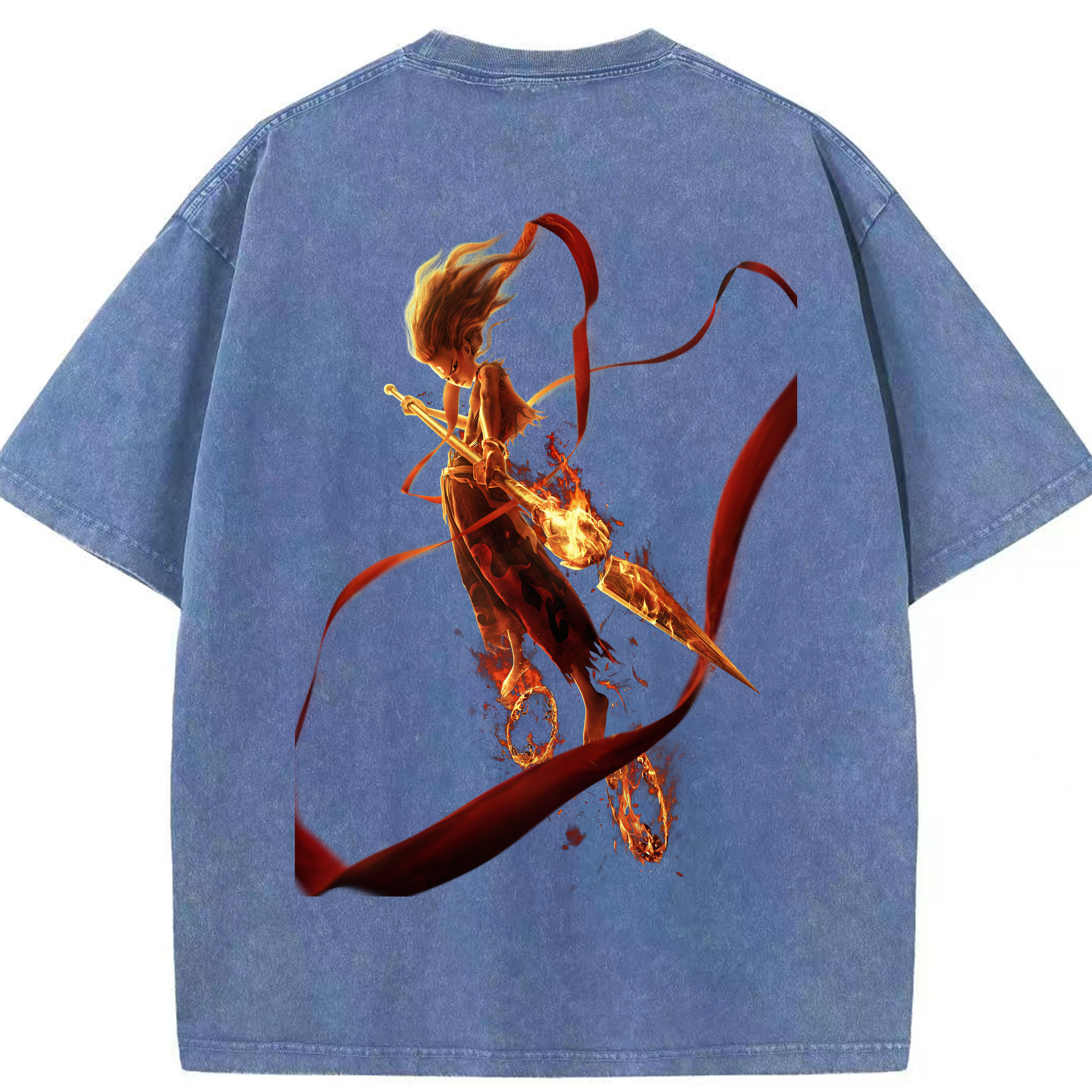 （画像用） Ne Zha 2 ナタ 魔童の大暴れ 綿100% ヴィンテージ風 半袖Tシャツ（背面プリント）