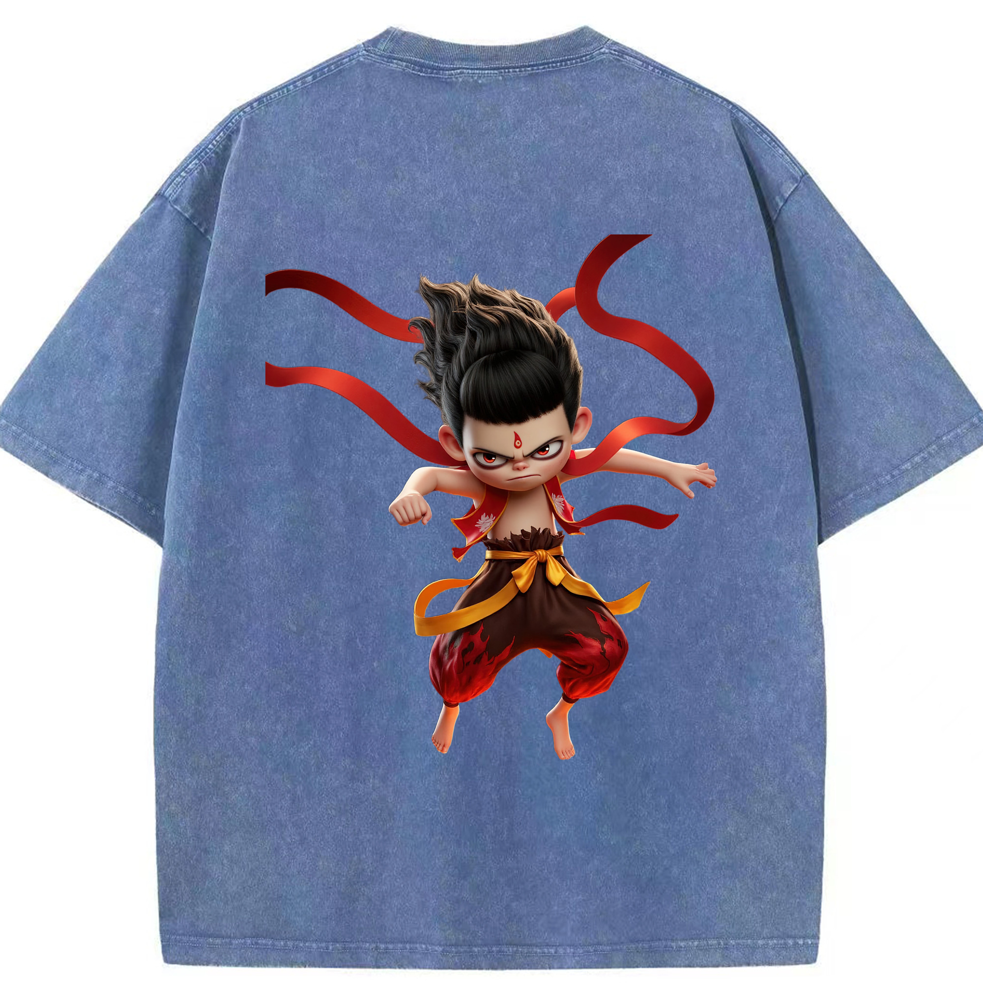 （画像用） Ne Zha 2 ナタ 魔童の大暴れ 綿100% ヴィンテージ風 半袖Tシャツ（背面プリント）