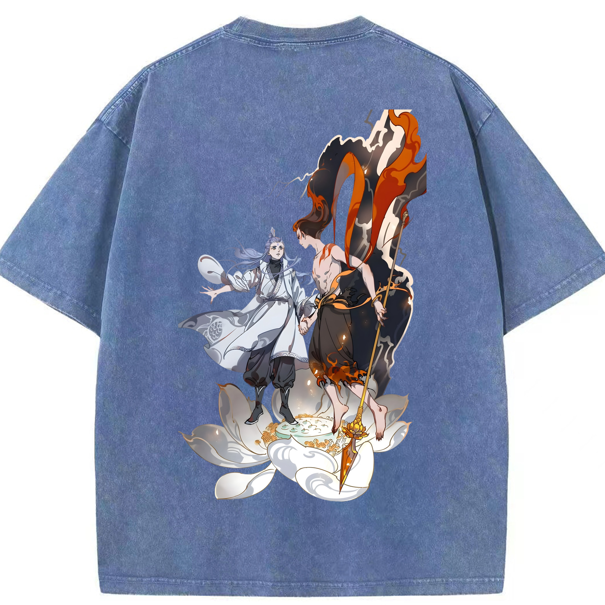 （画像用） Ne Zha 2 ナタ 魔童の大暴れ 綿100% ヴィンテージ風 半袖Tシャツ（背面プリント）