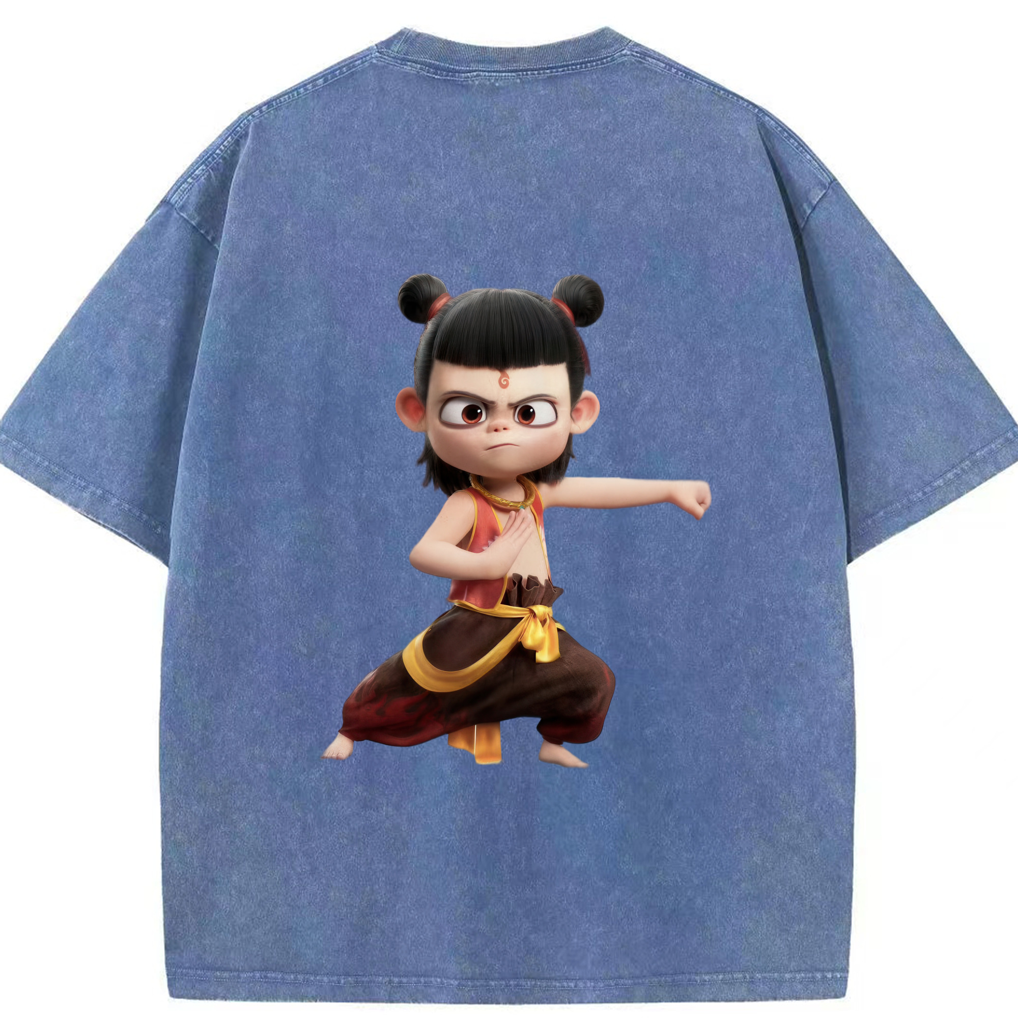 （画像用） Ne Zha 2 ナタ 魔童の大暴れ 綿100% ヴィンテージ風 半袖Tシャツ（背面プリント）