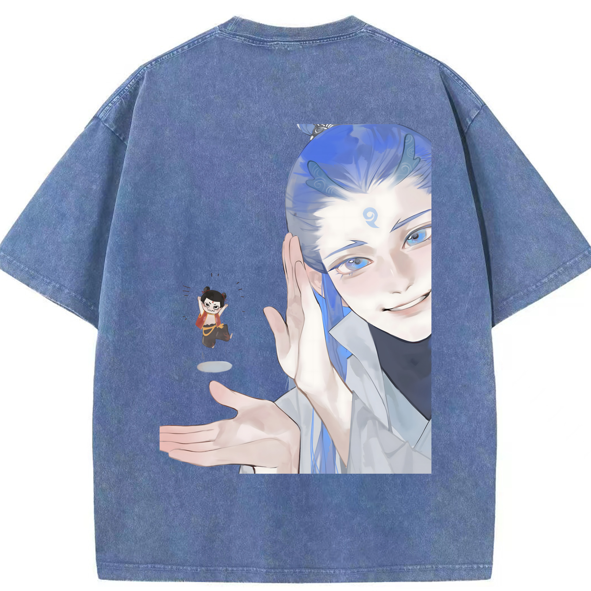 （画像用） Ne Zha 2 ナタ 魔童の大暴れ 綿100% ヴィンテージ風 半袖Tシャツ（背面プリント）