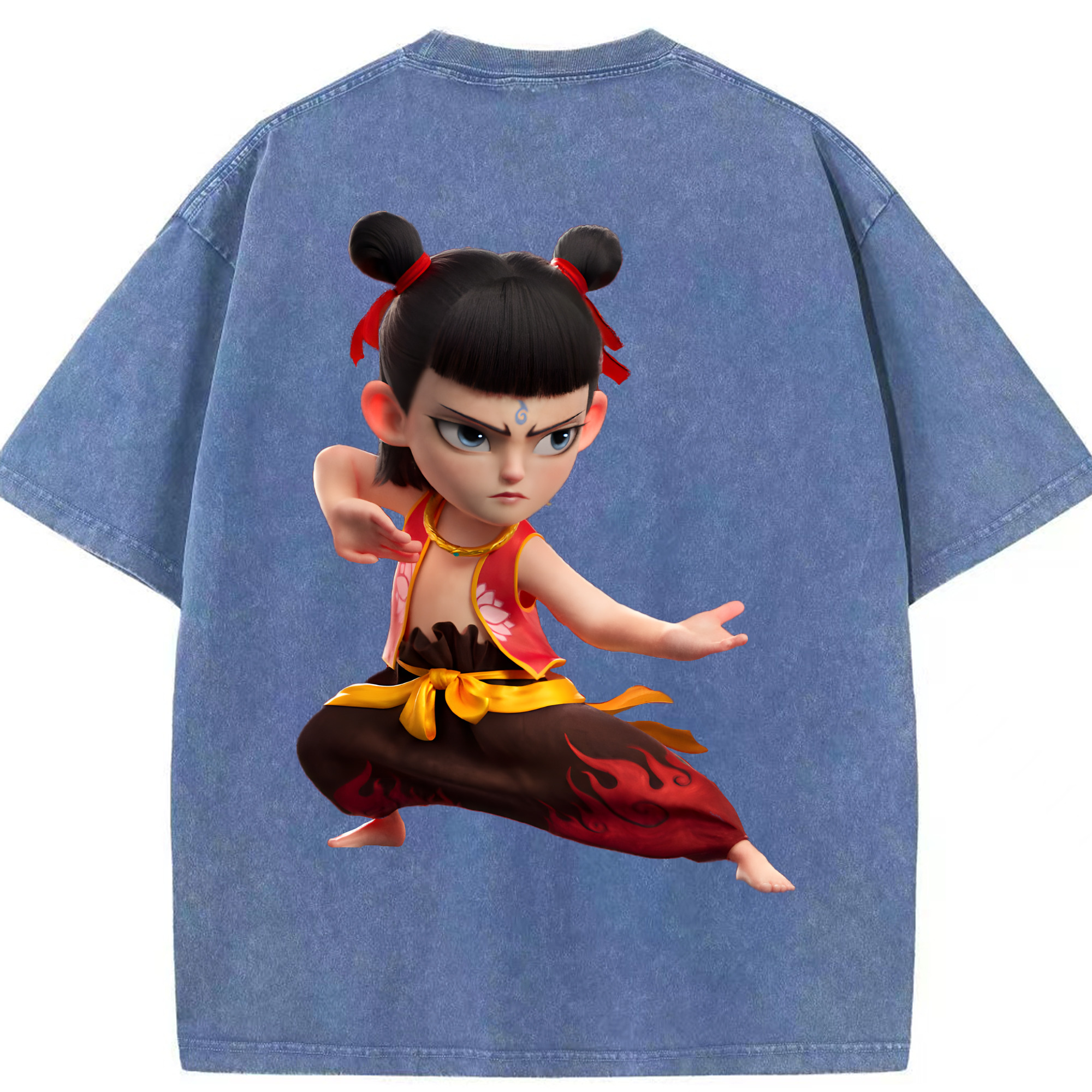 （画像用） Ne Zha 2 ナタ 魔童の大暴れ 綿100% ヴィンテージ風 半袖Tシャツ（背面プリント）
