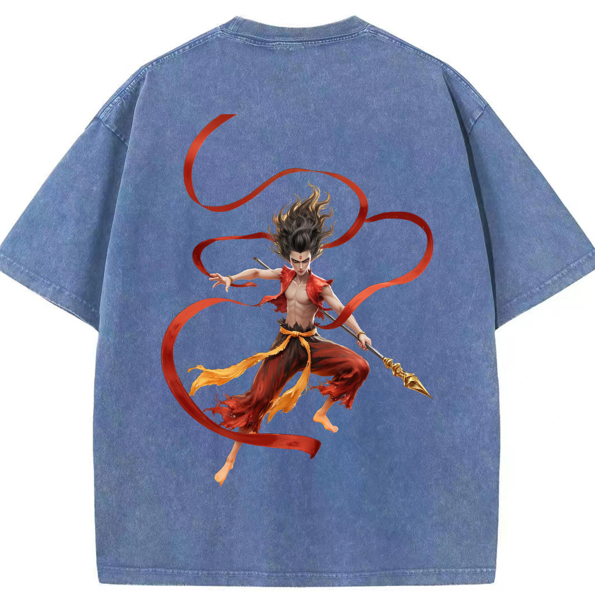 （画像用） Ne Zha 2 ナタ 魔童の大暴れ 綿100% ヴィンテージ風 半袖Tシャツ（背面プリント）
