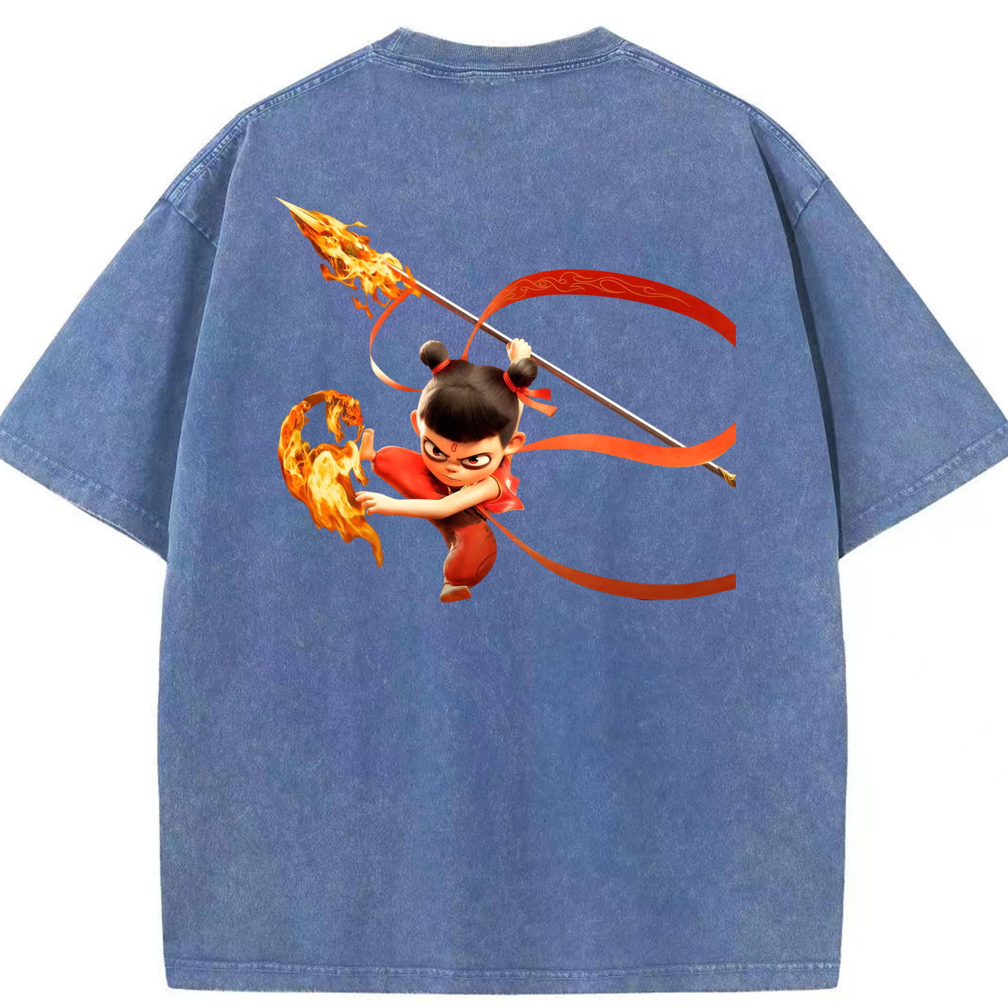 （画像用） Ne Zha 2 ナタ 魔童の大暴れ 綿100% ヴィンテージ風 半袖Tシャツ（背面プリント）