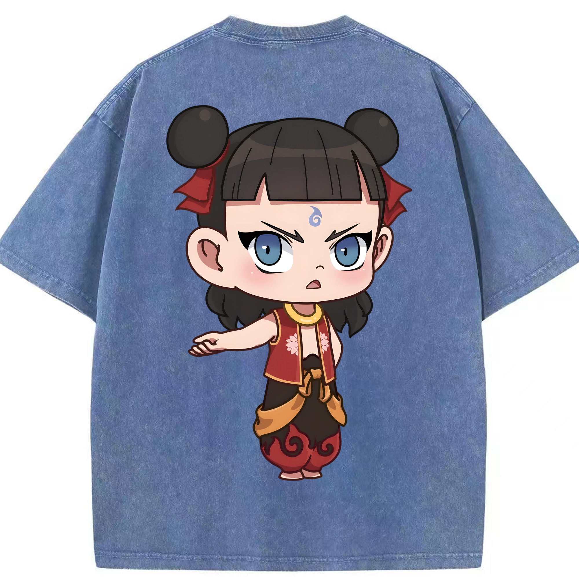 （画像用） Ne Zha 2 ナタ 魔童の大暴れ 綿100% ヴィンテージ風 半袖Tシャツ（背面プリント）
