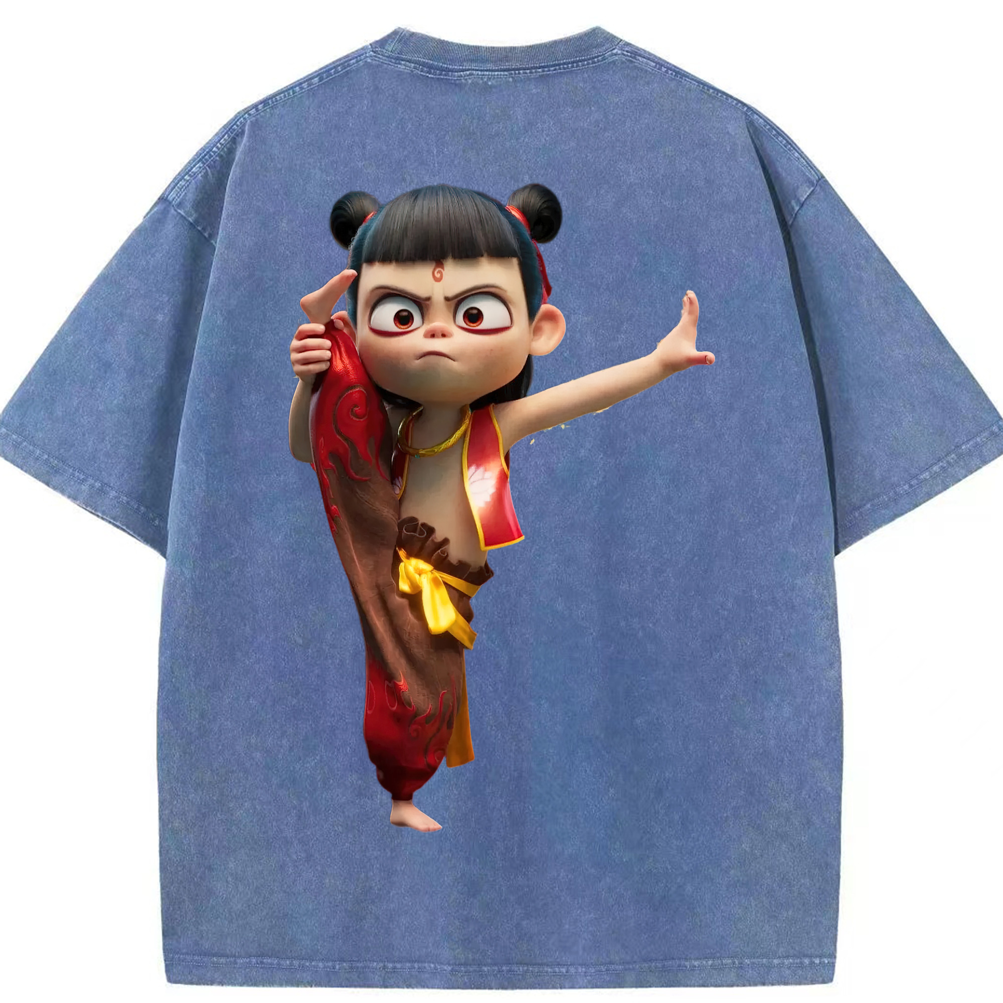 （画像用） Ne Zha 2 ナタ 魔童の大暴れ 綿100% ヴィンテージ風 半袖Tシャツ（背面プリント）
