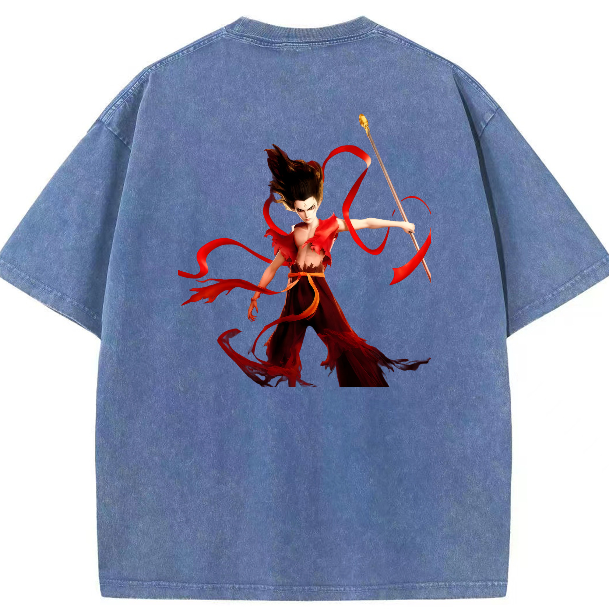 （画像用） Ne Zha 2 ナタ 魔童の大暴れ 綿100% ヴィンテージ風 半袖Tシャツ（背面プリント）