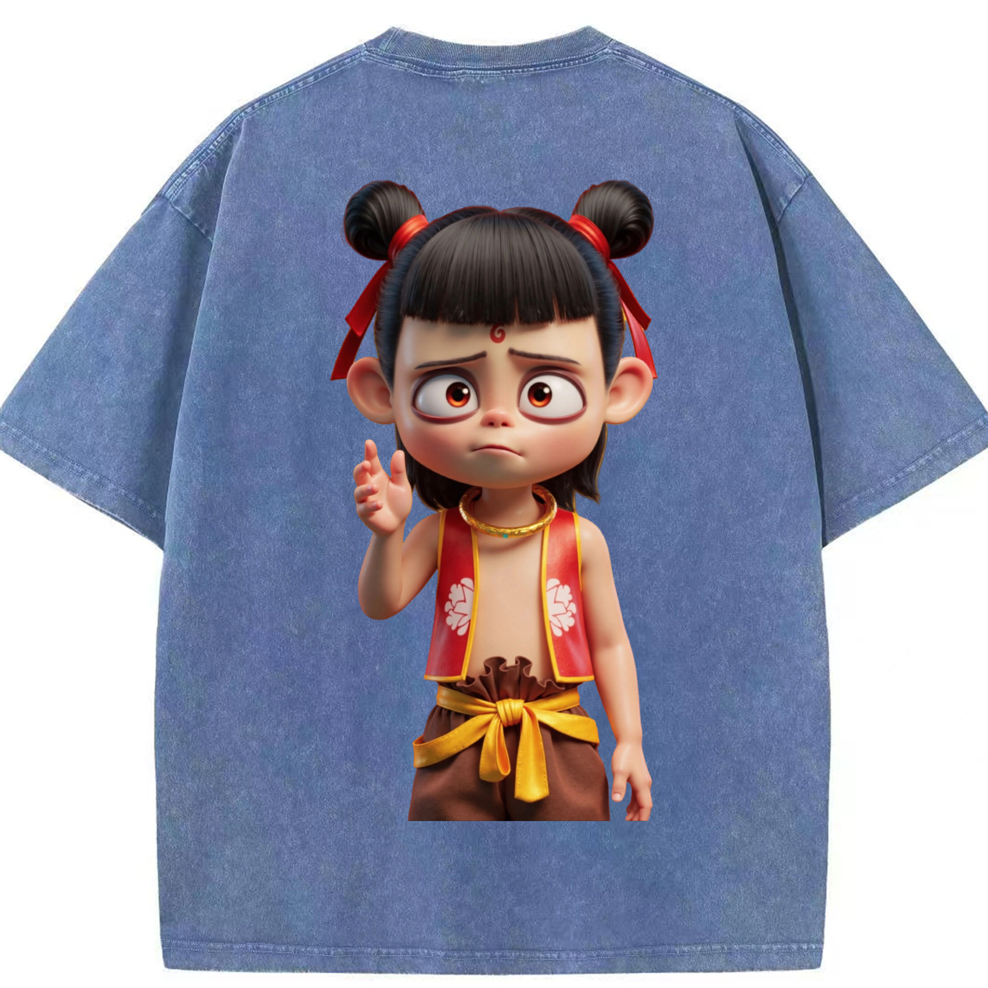 （画像用） Ne Zha 2 ナタ 魔童の大暴れ 綿100% ヴィンテージ風 半袖Tシャツ（背面プリント）