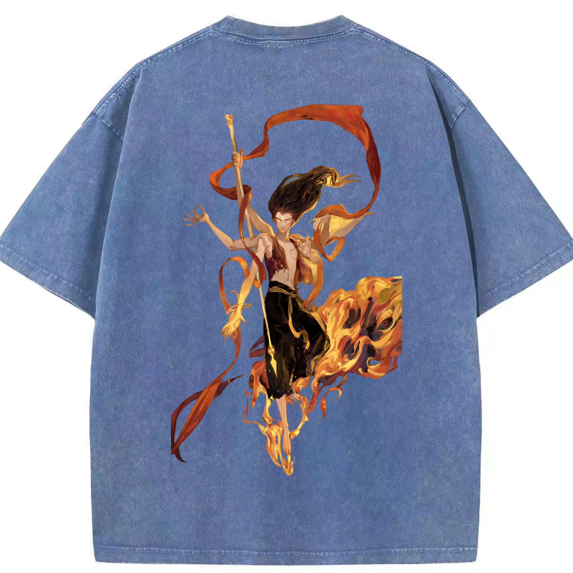 （画像用） Ne Zha 2 ナタ 魔童の大暴れ 綿100% ヴィンテージ風 半袖Tシャツ（背面プリント）