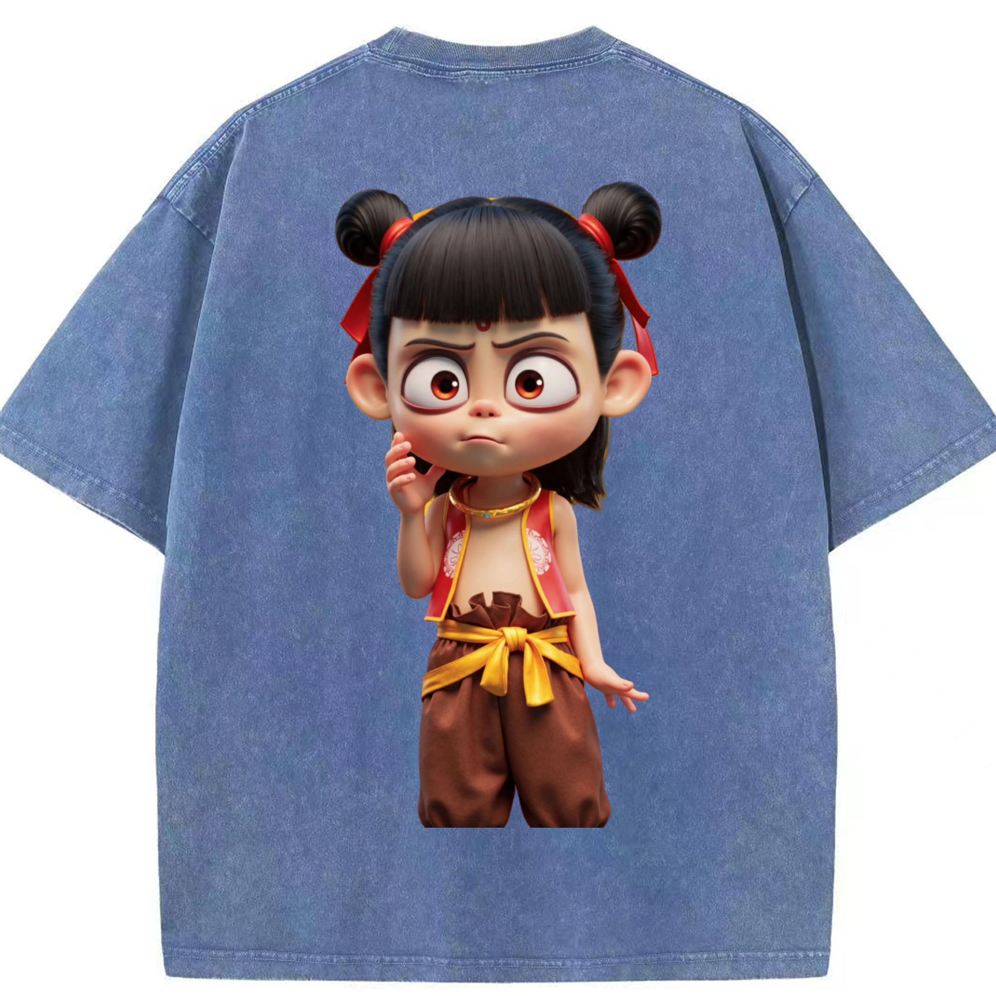 （画像用） Ne Zha 2 ナタ 魔童の大暴れ 綿100% ヴィンテージ風 半袖Tシャツ（背面プリント）