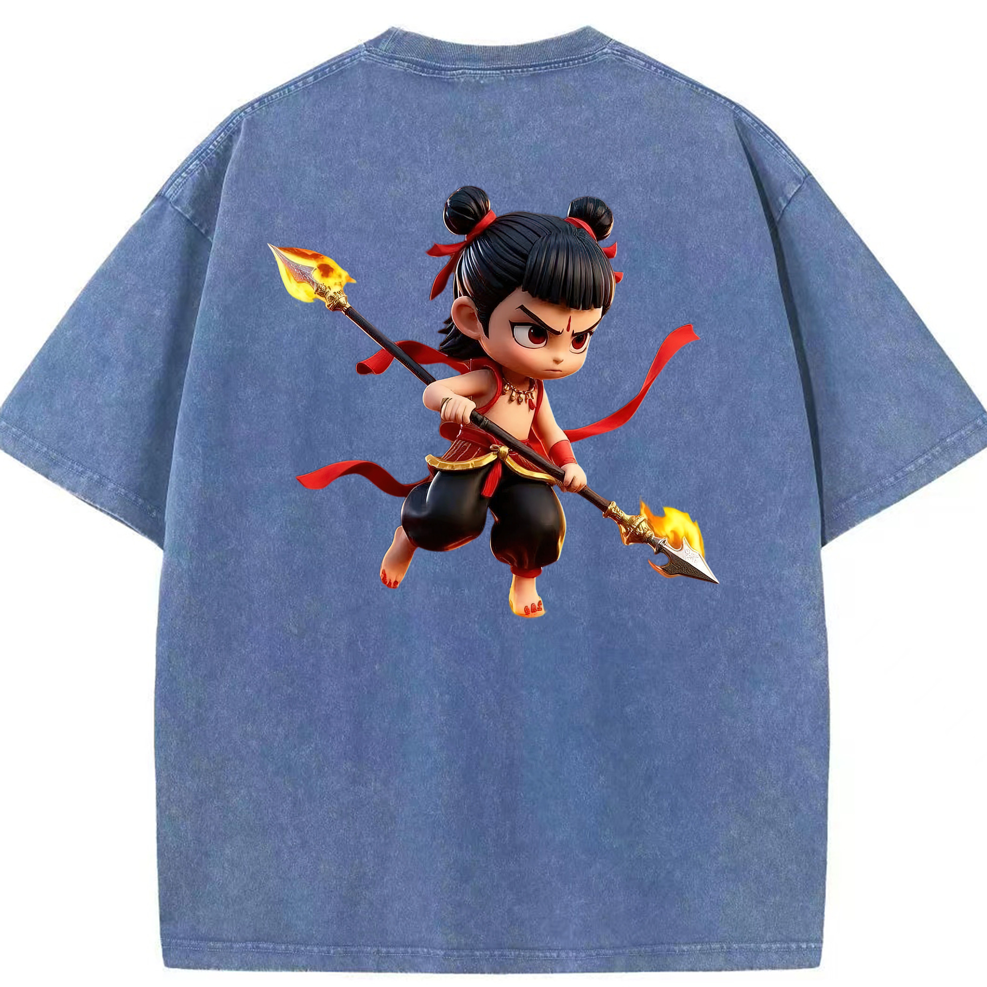 （画像用） Ne Zha 2 ナタ 魔童の大暴れ 綿100% ヴィンテージ風 半袖Tシャツ（背面プリント）