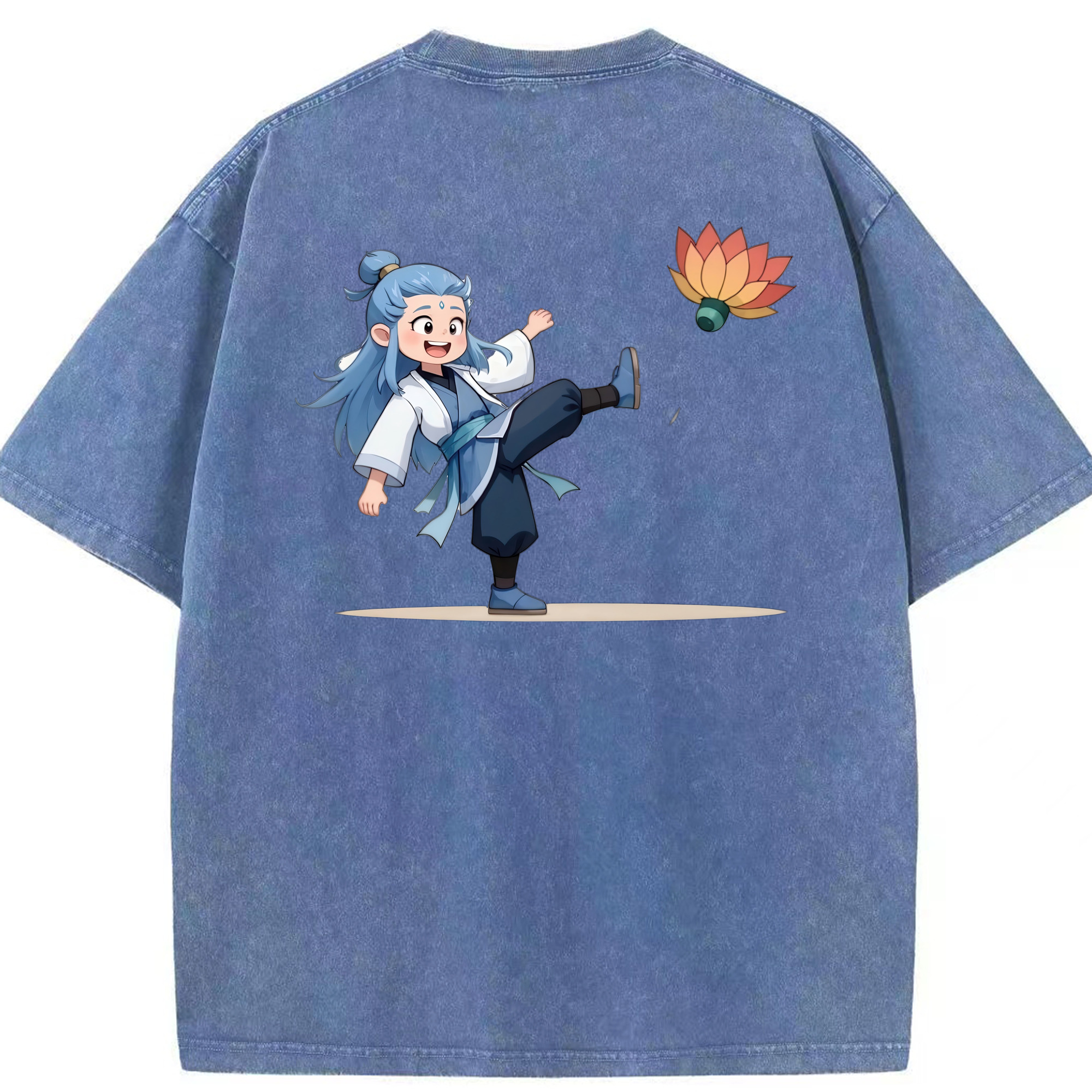 （画像用） Ne Zha 2 ナタ 魔童の大暴れ 綿100% ヴィンテージ風 半袖Tシャツ（背面プリント）