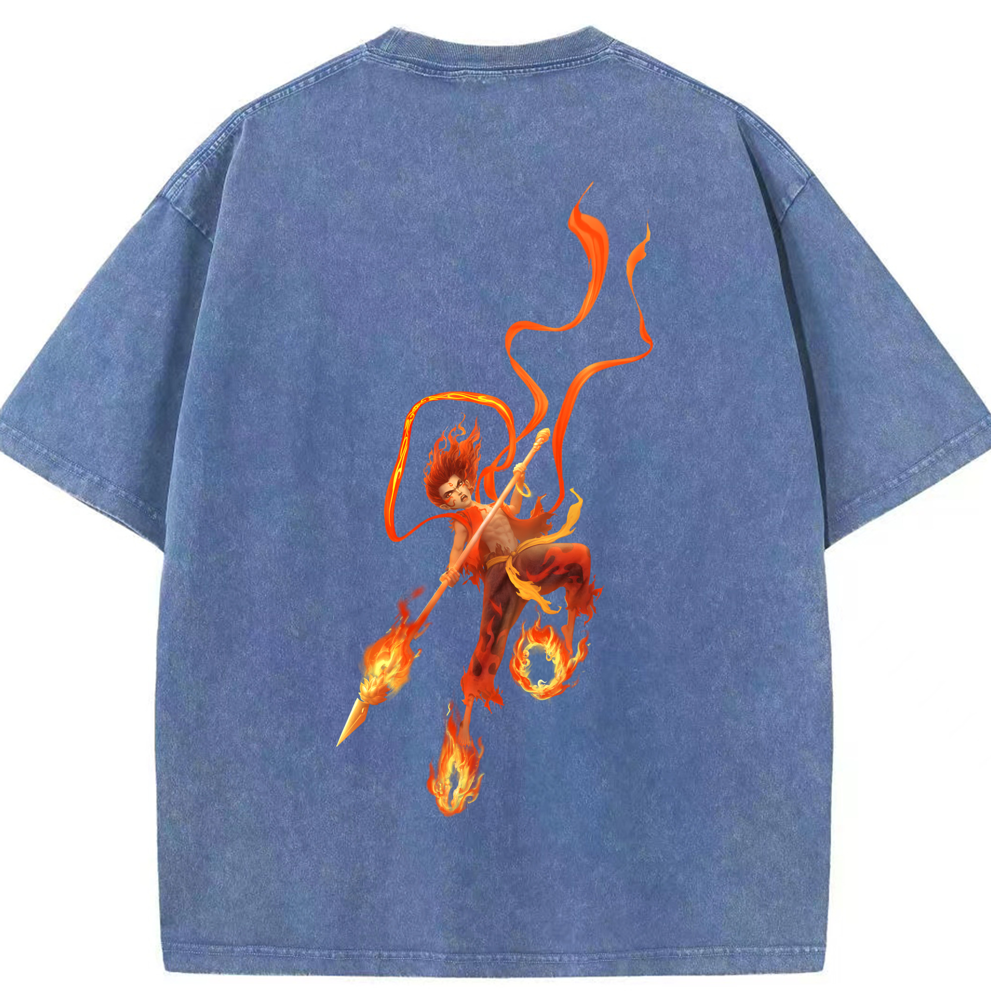 （画像用） Ne Zha 2 ナタ 魔童の大暴れ 綿100% ヴィンテージ風 半袖Tシャツ（背面プリント）