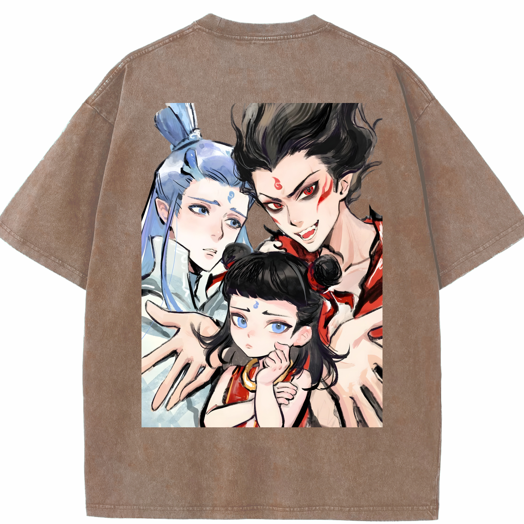 （画像用） Ne Zha 2 ナタ 魔童の大暴れ 綿100% ヴィンテージ風 半袖Tシャツ（背面プリント）