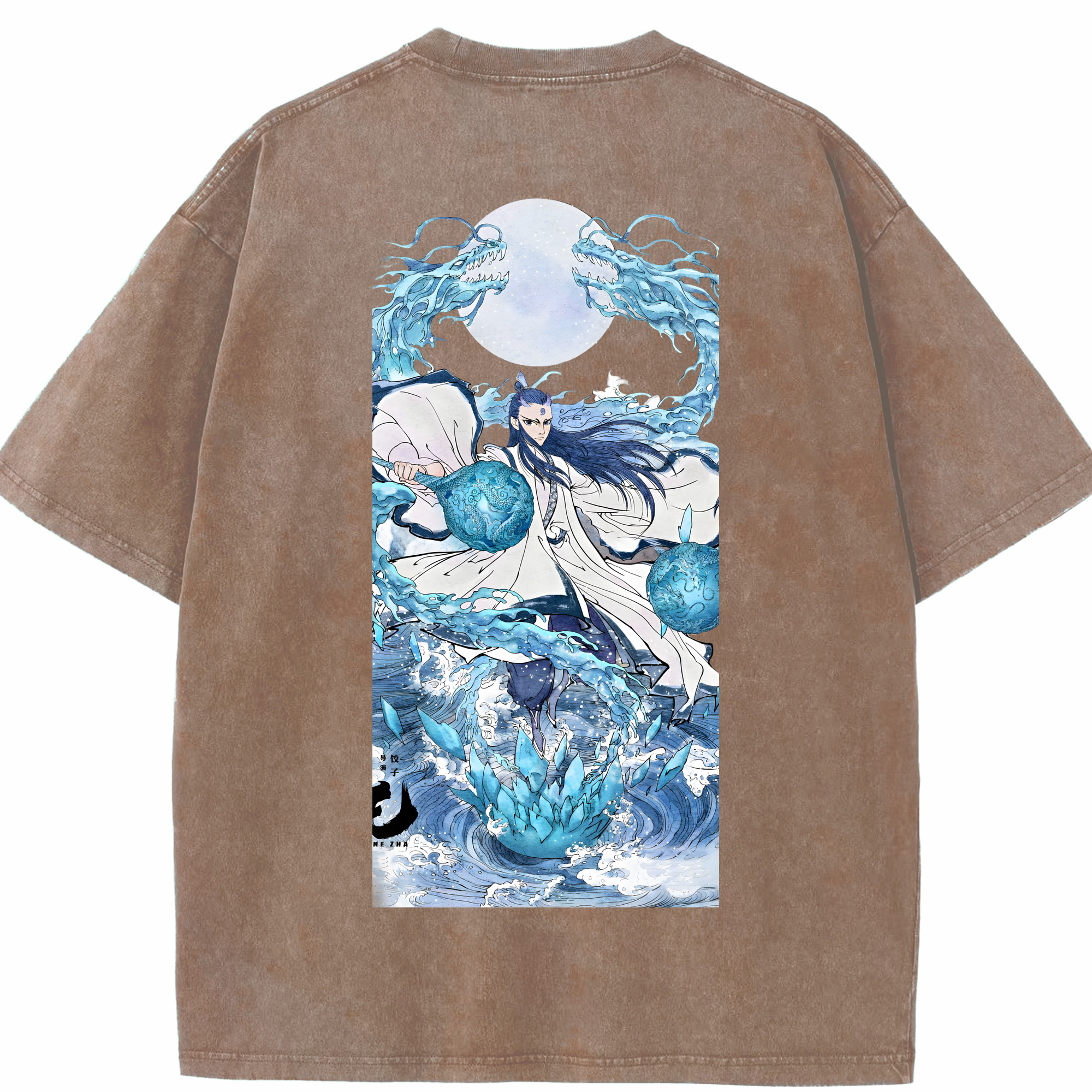 （画像用） Ne Zha 2 ナタ 魔童の大暴れ 綿100% ヴィンテージ風 半袖Tシャツ（背面プリント）