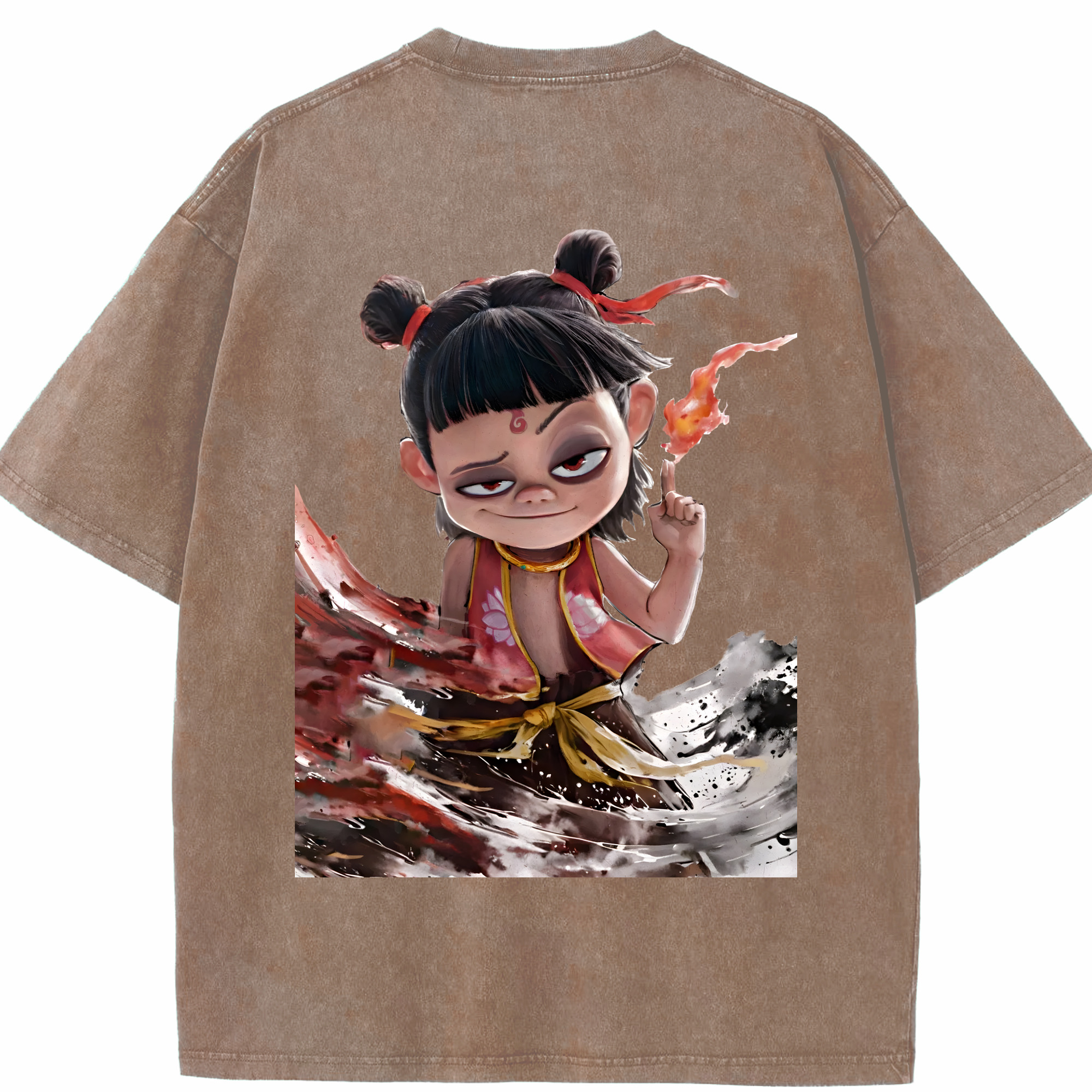 （画像用） Ne Zha 2 ナタ 魔童の大暴れ 綿100% ヴィンテージ風 半袖Tシャツ（背面プリント）