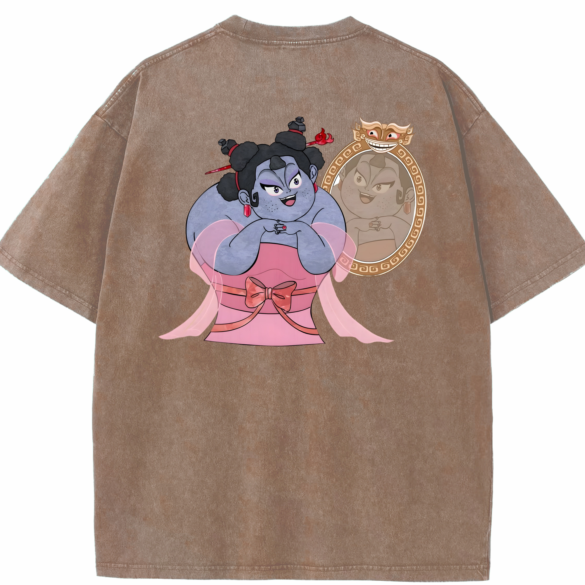 （画像用） Ne Zha 2 ナタ 魔童の大暴れ 綿100% ヴィンテージ風 半袖Tシャツ（背面プリント）