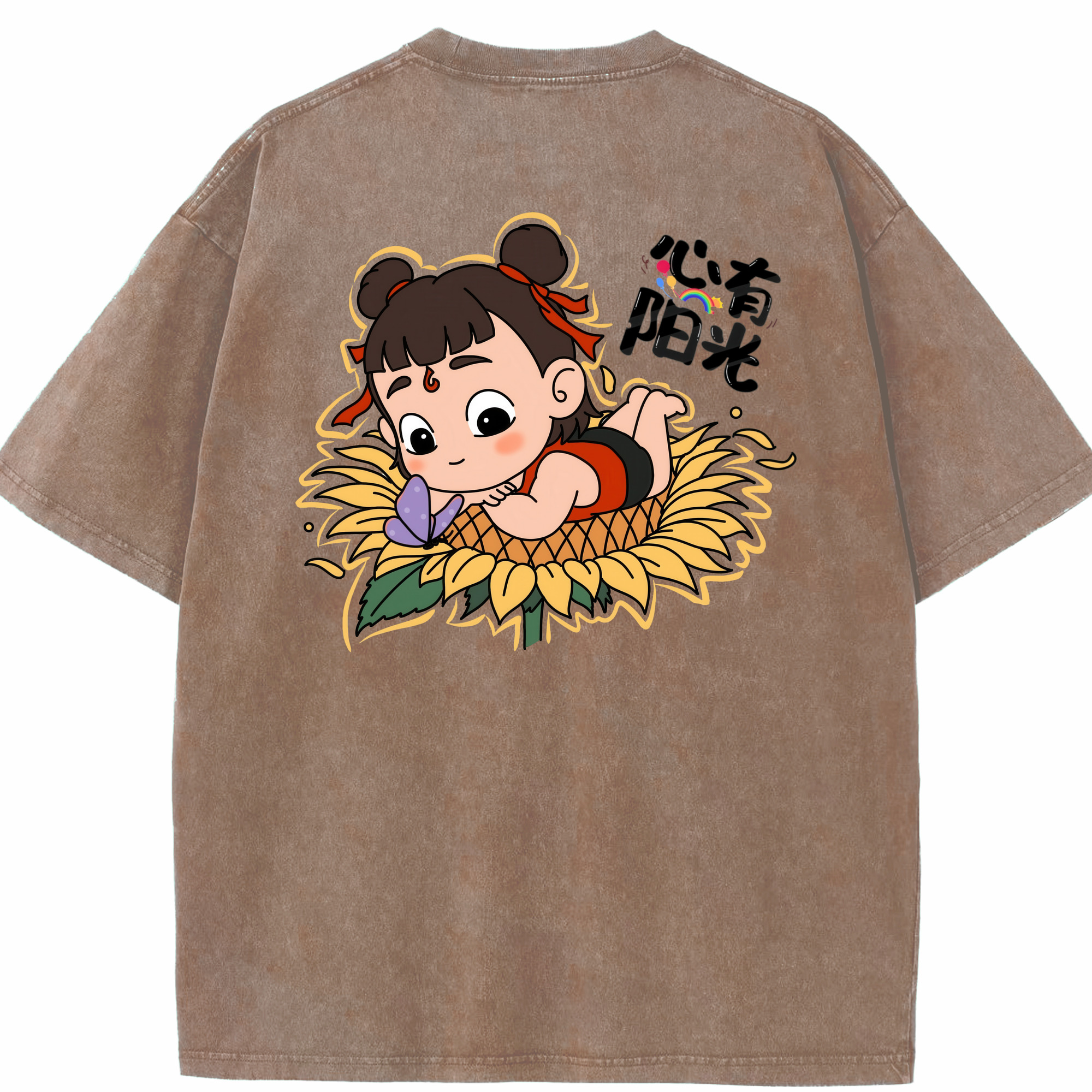 （画像用） Ne Zha 2 ナタ 魔童の大暴れ 綿100% ヴィンテージ風 半袖Tシャツ（背面プリント）