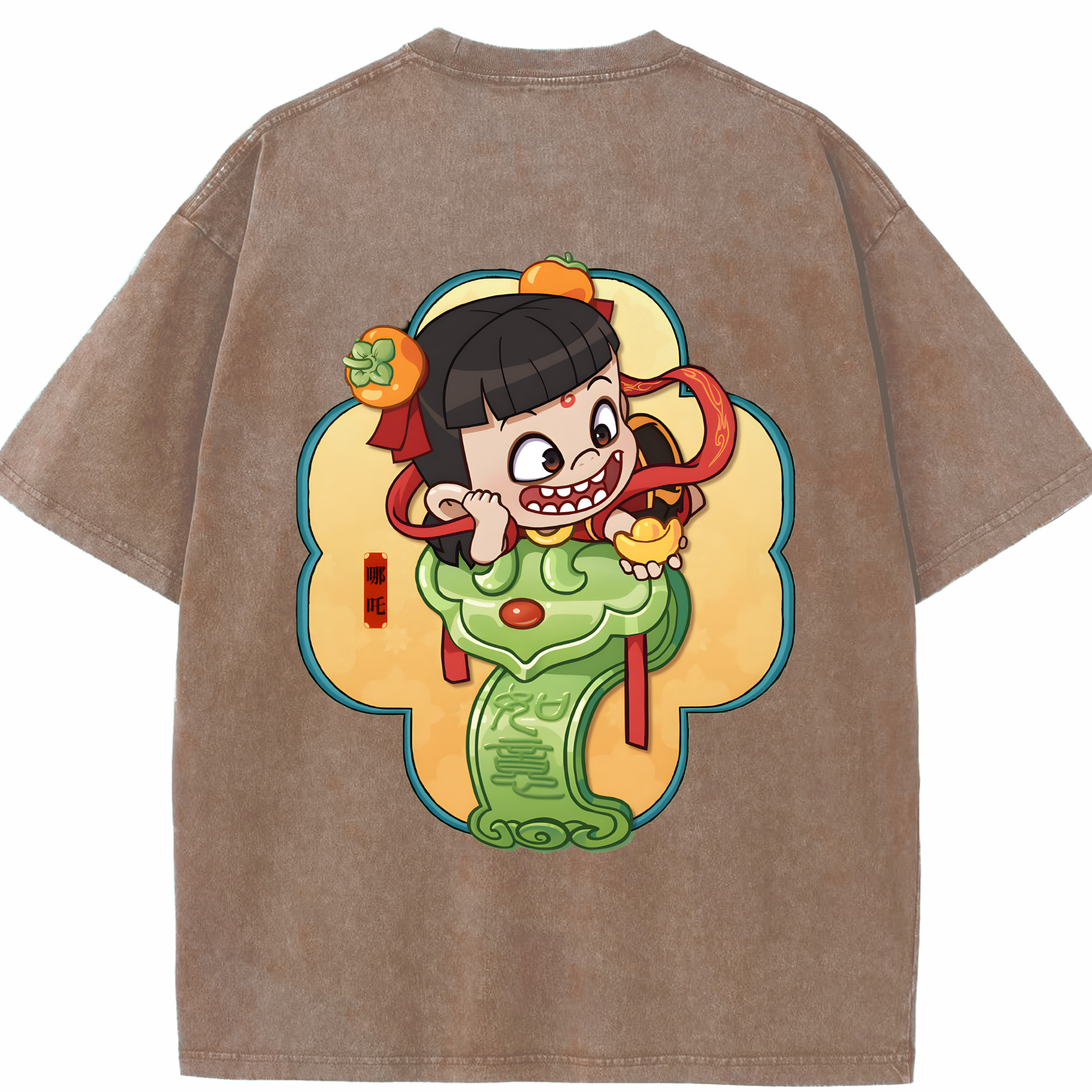（画像用） Ne Zha 2 ナタ 魔童の大暴れ 綿100% ヴィンテージ風 半袖Tシャツ（背面プリント）
