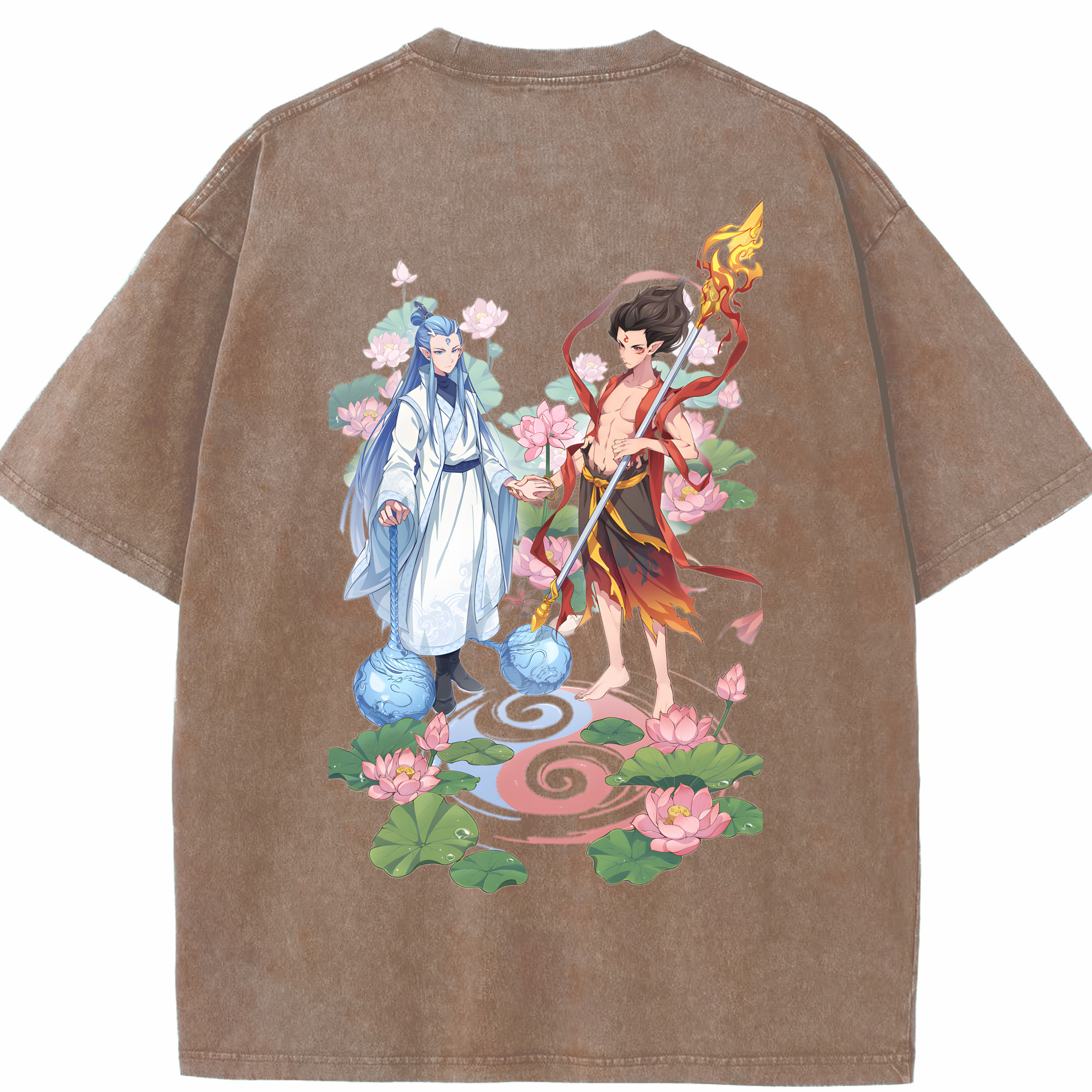 （画像用） Ne Zha 2 ナタ 魔童の大暴れ 綿100% ヴィンテージ風 半袖Tシャツ（背面プリント）