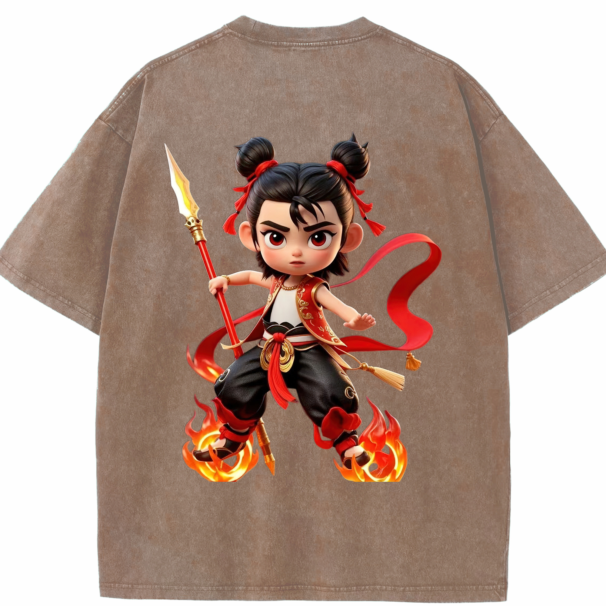 （画像用） Ne Zha 2 ナタ 魔童の大暴れ 綿100% ヴィンテージ風 半袖Tシャツ（背面プリント）