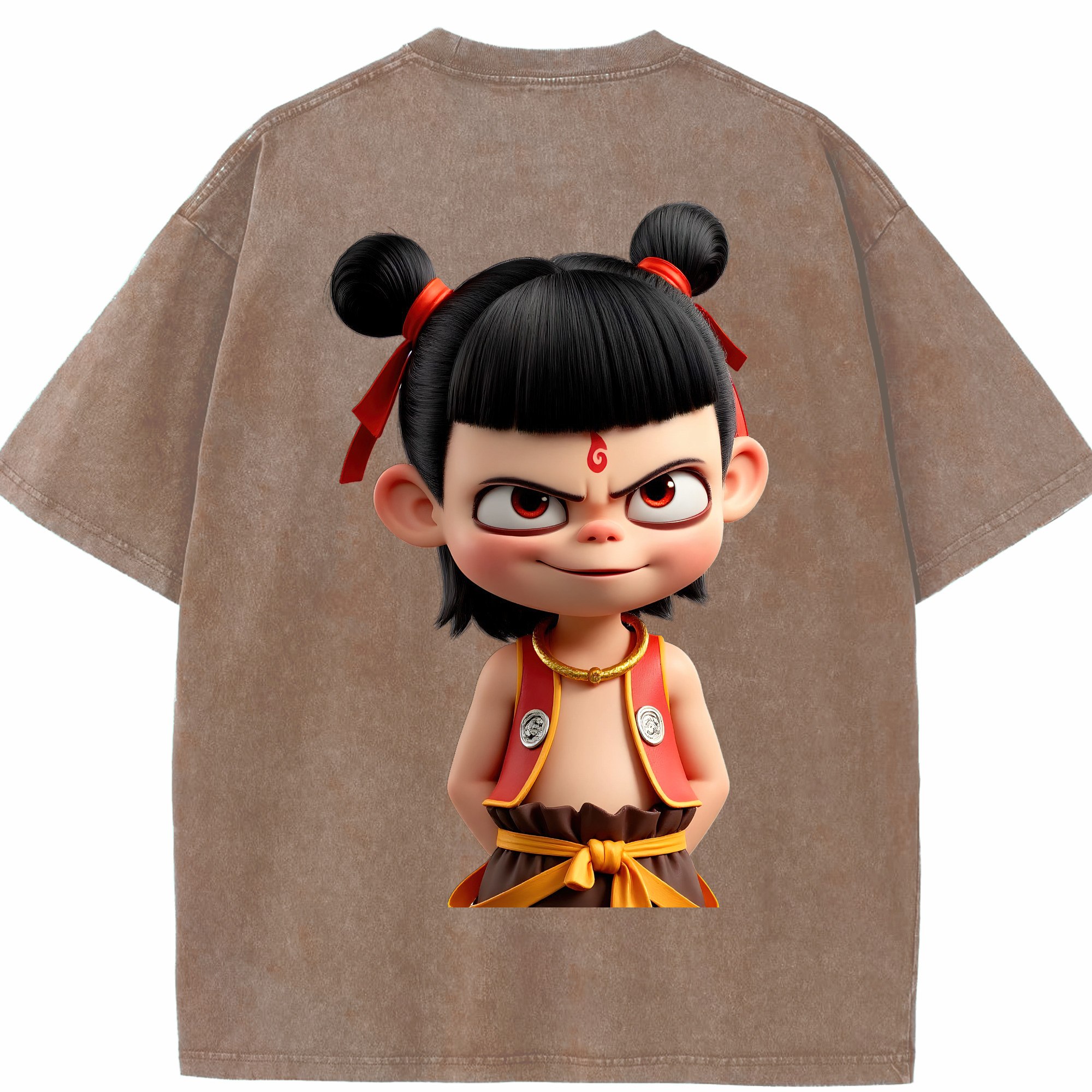 （画像用） Ne Zha 2 ナタ 魔童の大暴れ 綿100% ヴィンテージ風 半袖Tシャツ（背面プリント）