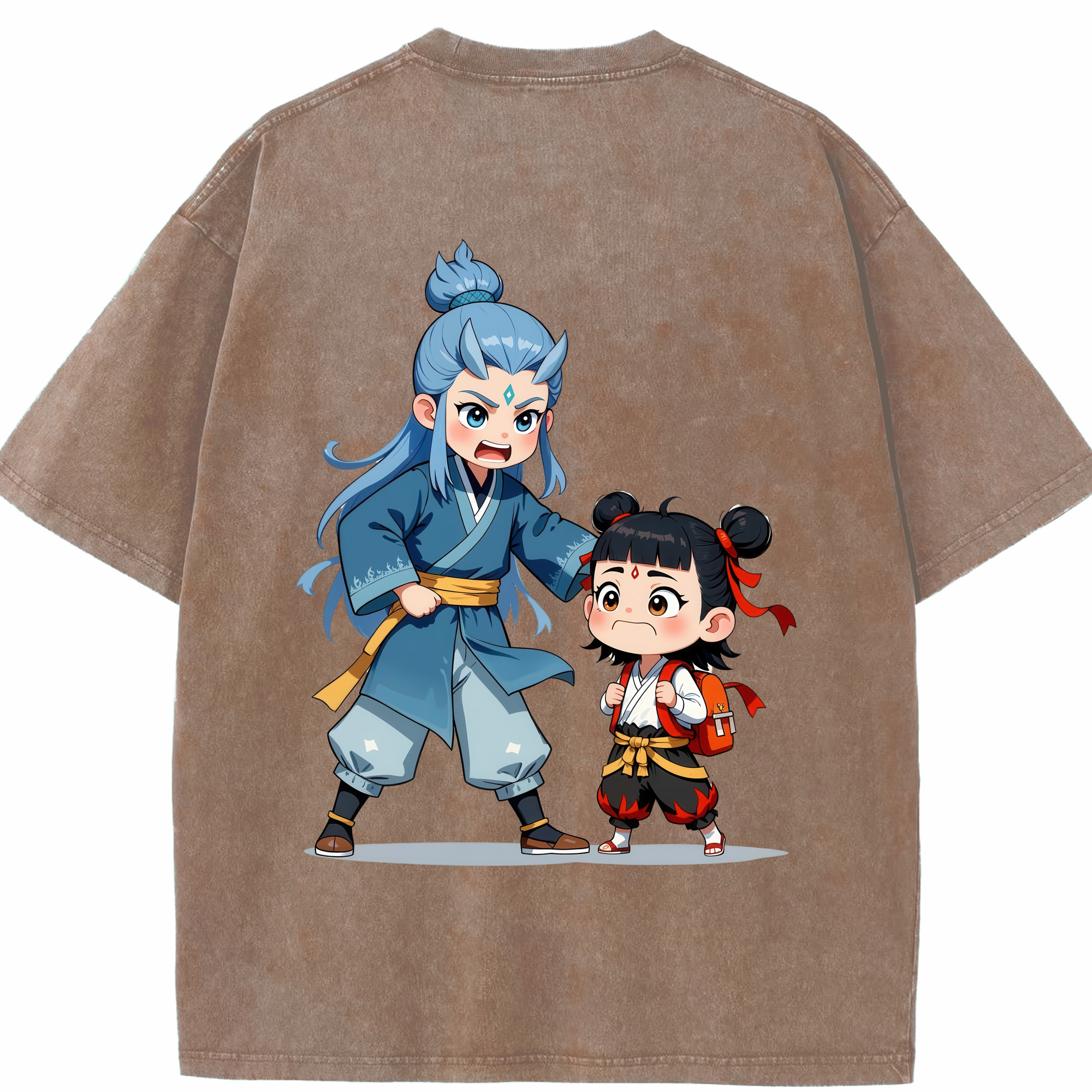（画像用） Ne Zha 2 ナタ 魔童の大暴れ 綿100% ヴィンテージ風 半袖Tシャツ（背面プリント）