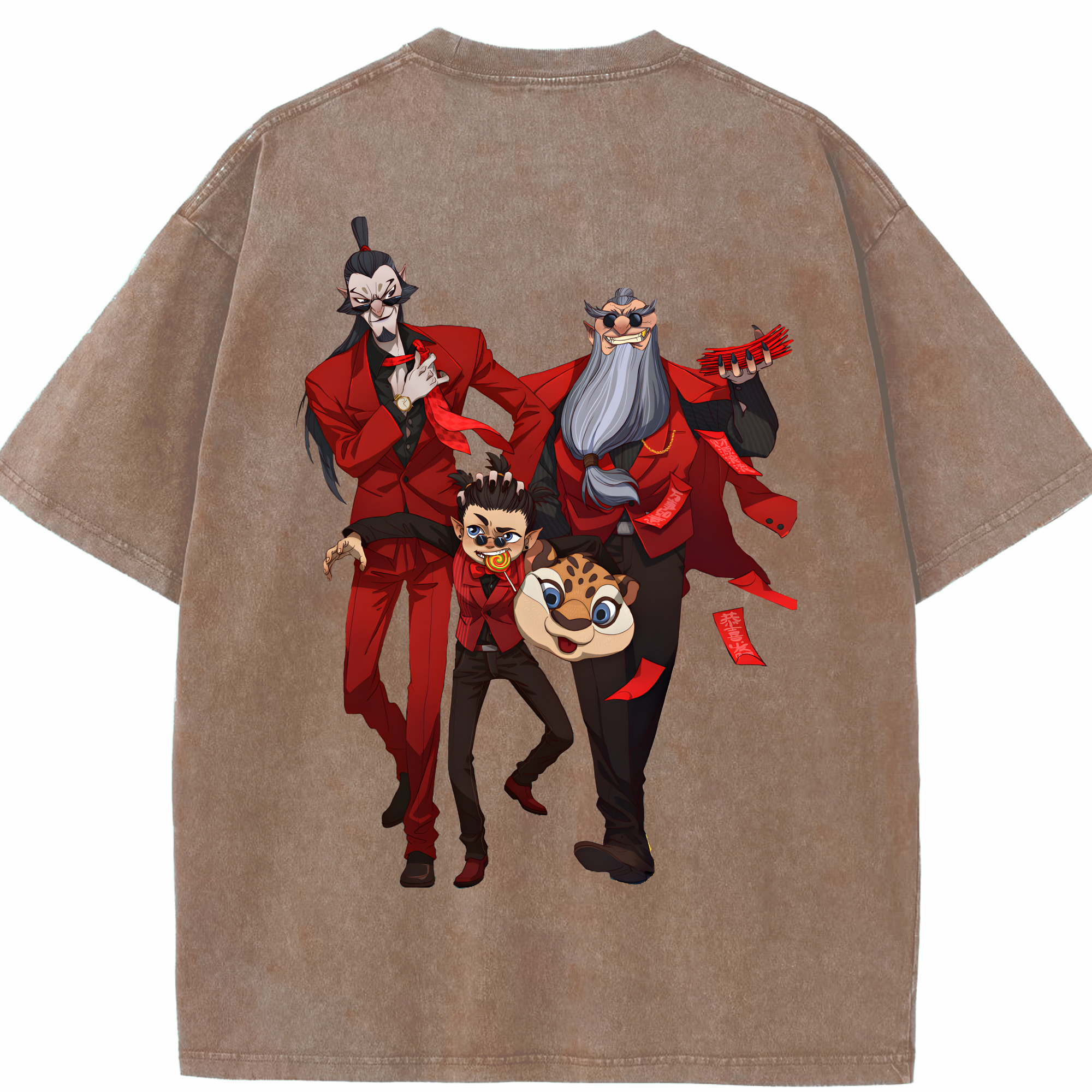 （画像用） Ne Zha 2 ナタ 魔童の大暴れ 綿100% ヴィンテージ風 半袖Tシャツ（背面プリント）