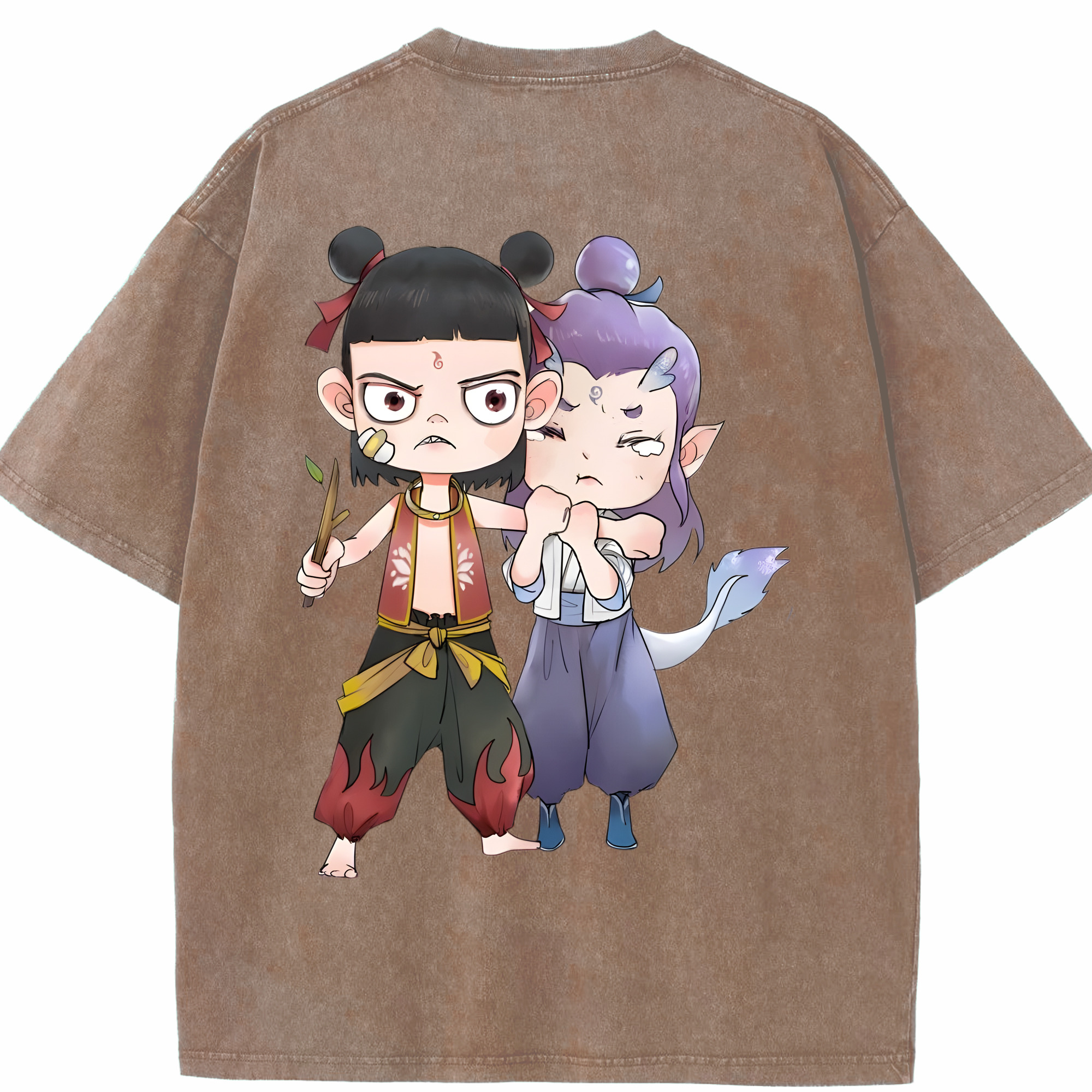 （画像用） Ne Zha 2 ナタ 魔童の大暴れ 綿100% ヴィンテージ風 半袖Tシャツ（背面プリント）