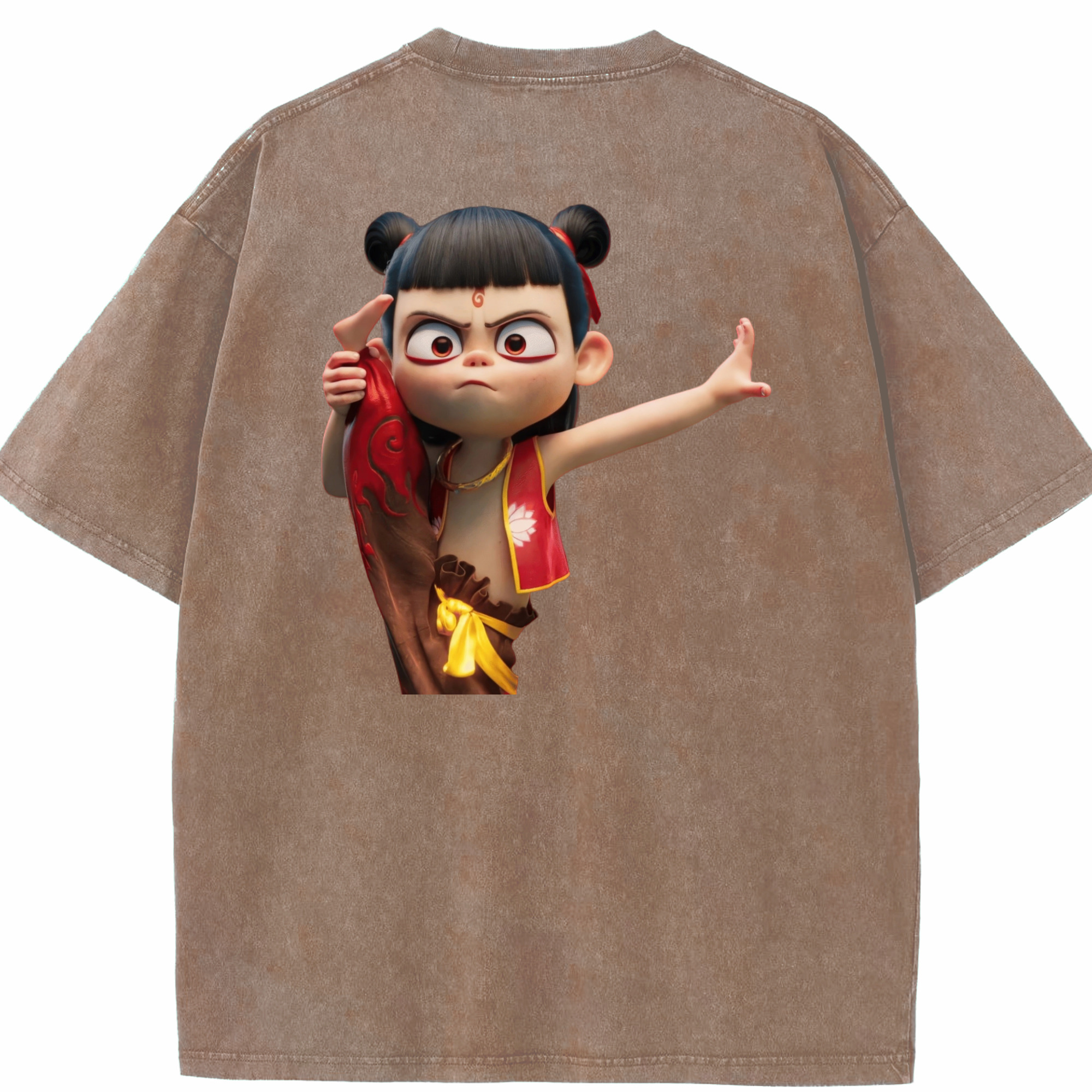 （画像用） Ne Zha 2 ナタ 魔童の大暴れ 綿100% ヴィンテージ風 半袖Tシャツ（背面プリント）