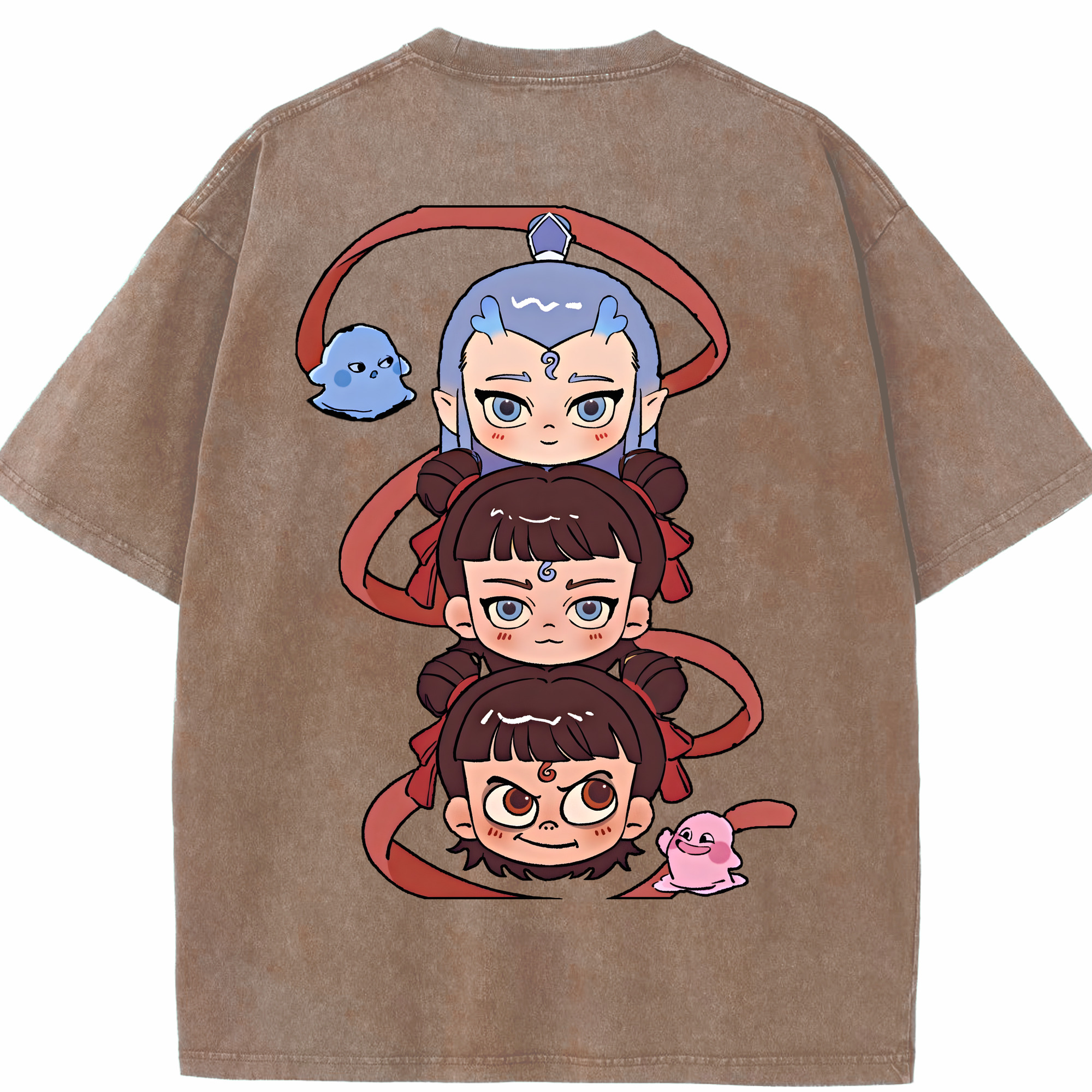 （画像用） Ne Zha 2 ナタ 魔童の大暴れ 綿100% ヴィンテージ風 半袖Tシャツ（背面プリント）