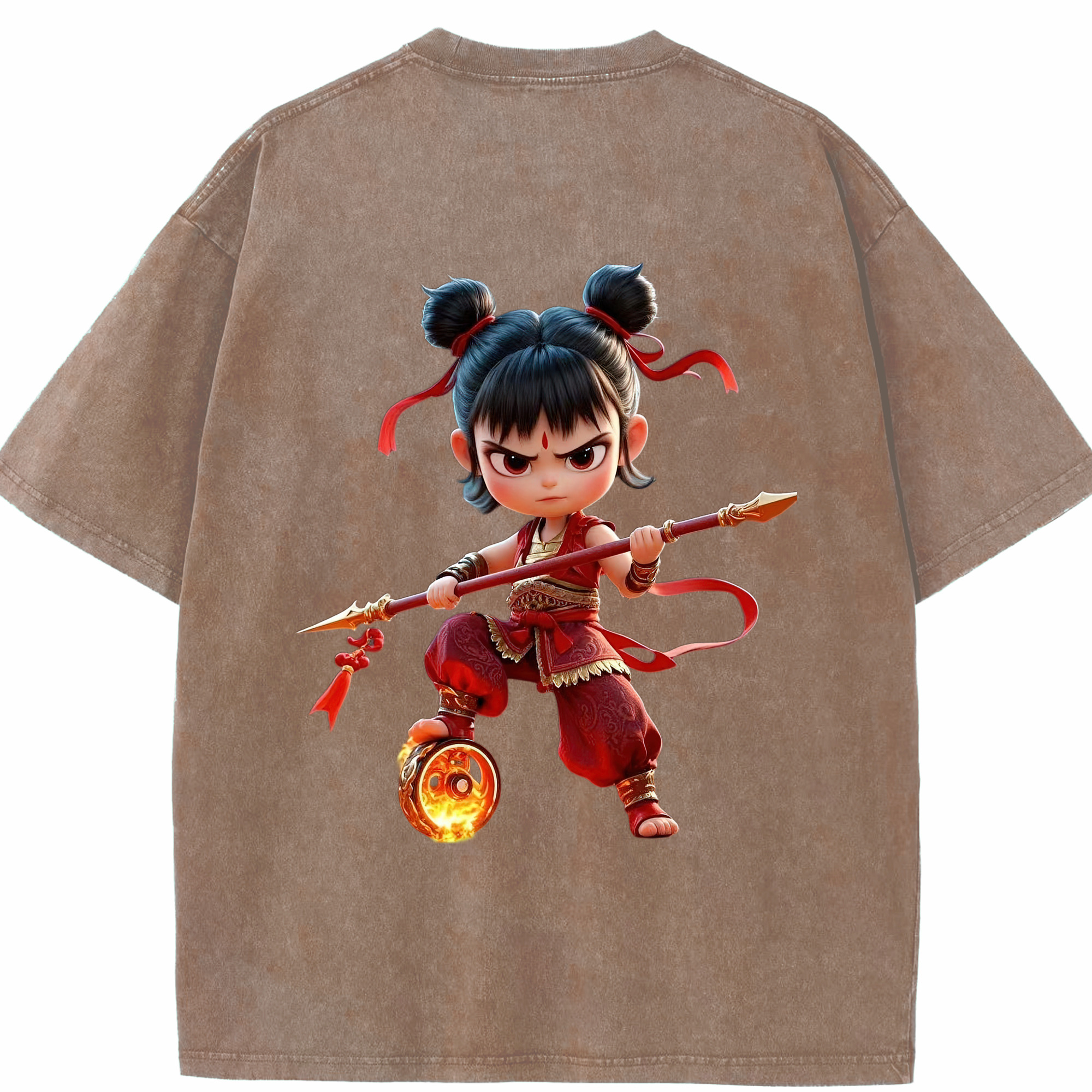（画像用） Ne Zha 2 ナタ 魔童の大暴れ 綿100% ヴィンテージ風 半袖Tシャツ（背面プリント）