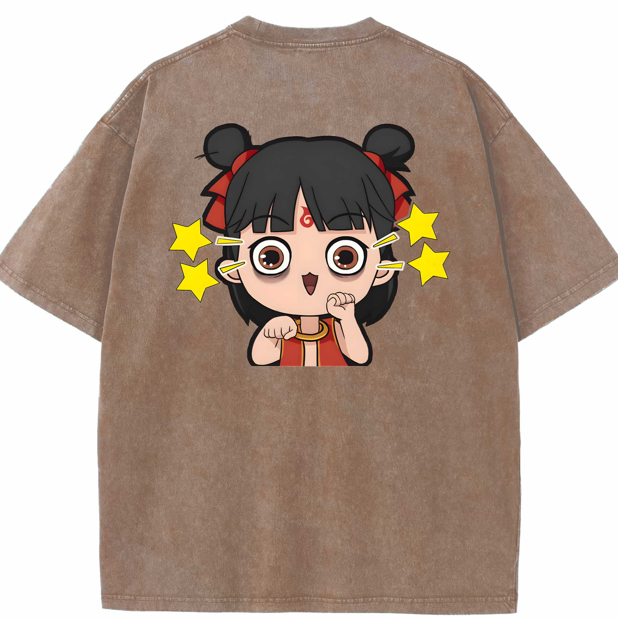 （画像用） Ne Zha 2 ナタ 魔童の大暴れ 綿100% ヴィンテージ風 半袖Tシャツ（背面プリント）
