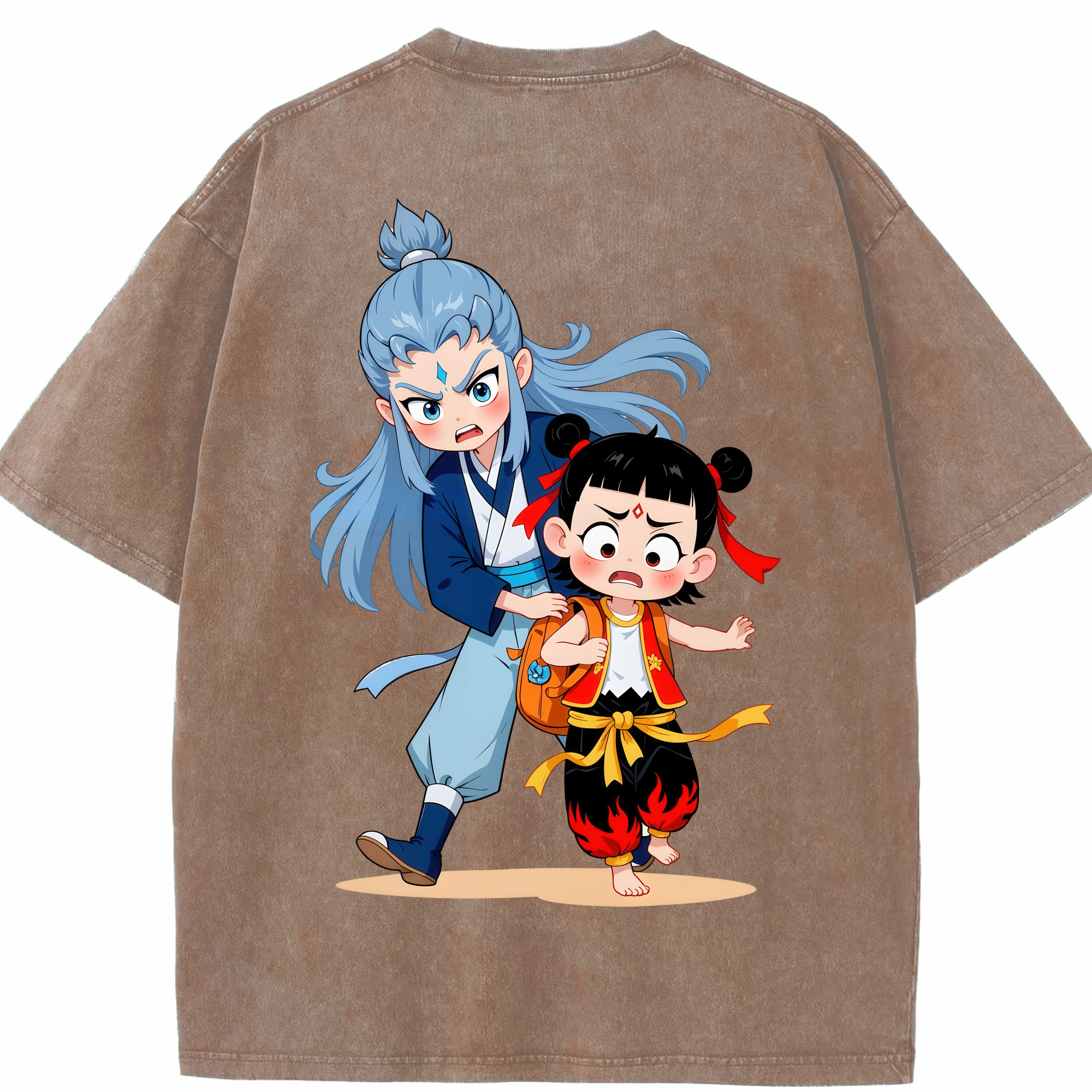 （画像用） Ne Zha 2 ナタ 魔童の大暴れ 綿100% ヴィンテージ風 半袖Tシャツ（背面プリント）