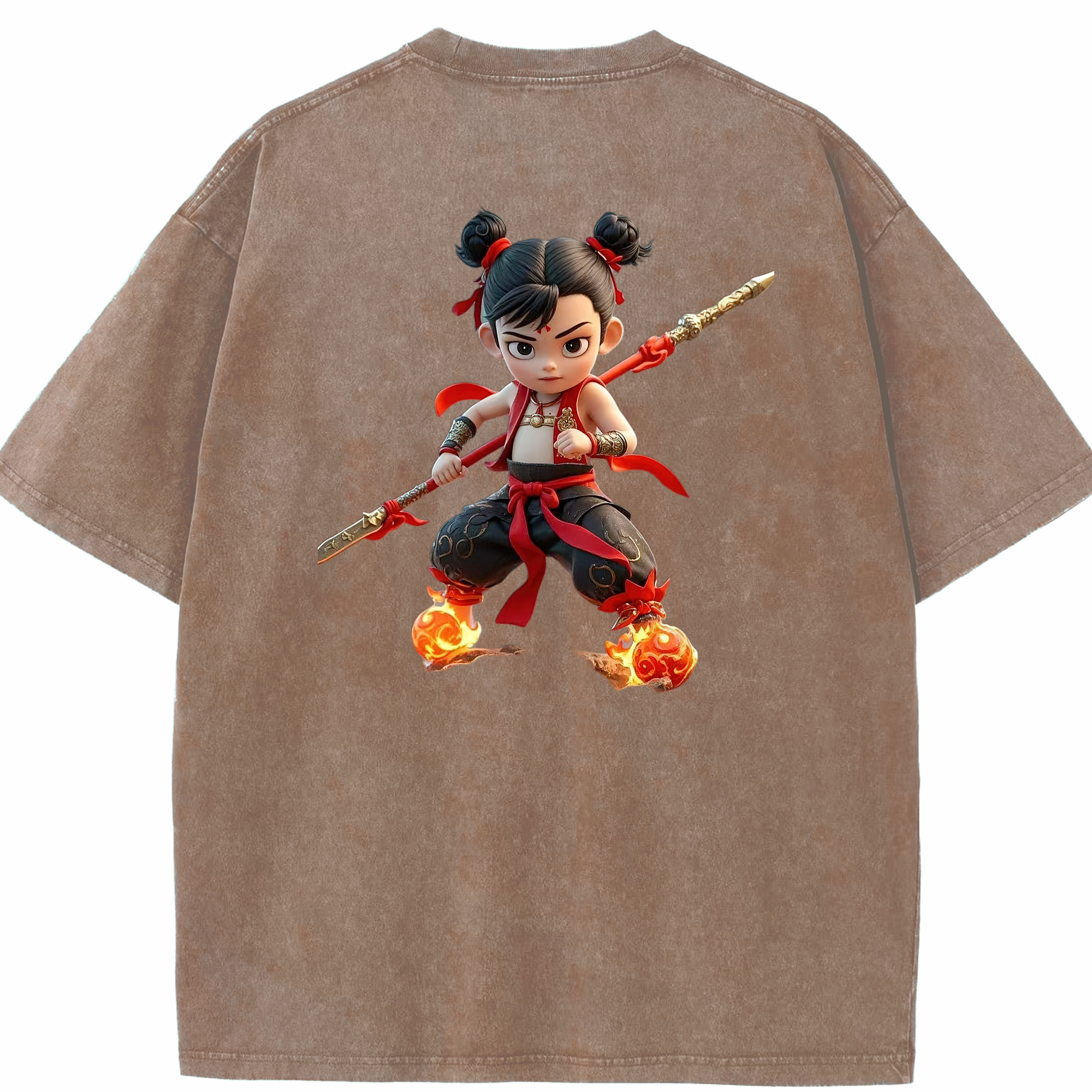 （画像用） Ne Zha 2 ナタ 魔童の大暴れ 綿100% ヴィンテージ風 半袖Tシャツ（背面プリント）