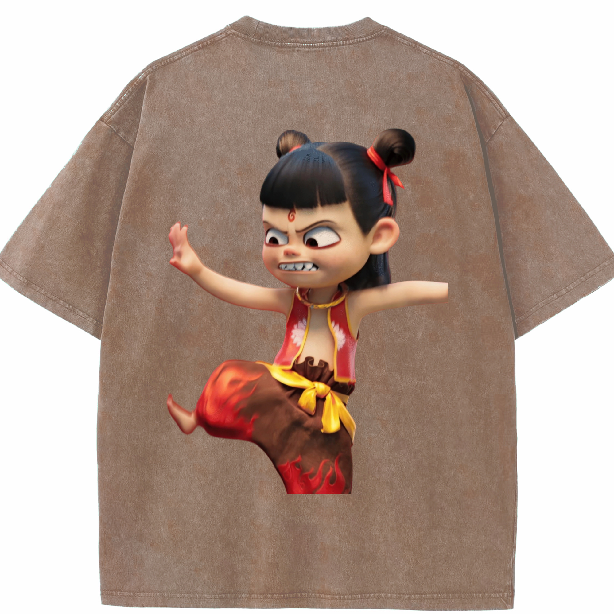 （画像用） Ne Zha 2 ナタ 魔童の大暴れ 綿100% ヴィンテージ風 半袖Tシャツ（背面プリント）