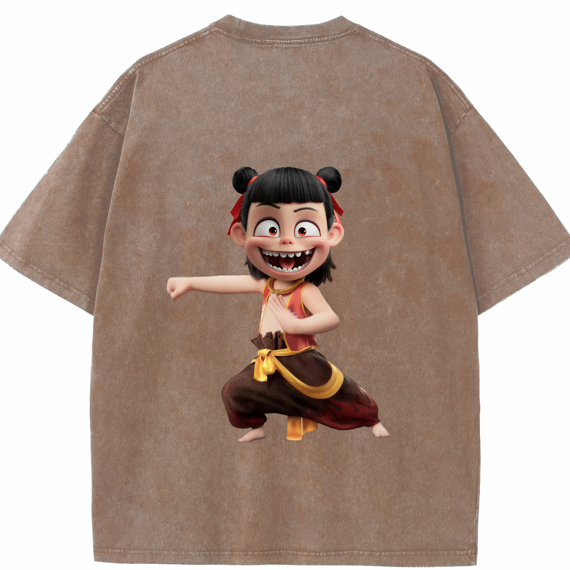 （画像用） Ne Zha 2 ナタ 魔童の大暴れ 綿100% ヴィンテージ風 半袖Tシャツ（背面プリント）
