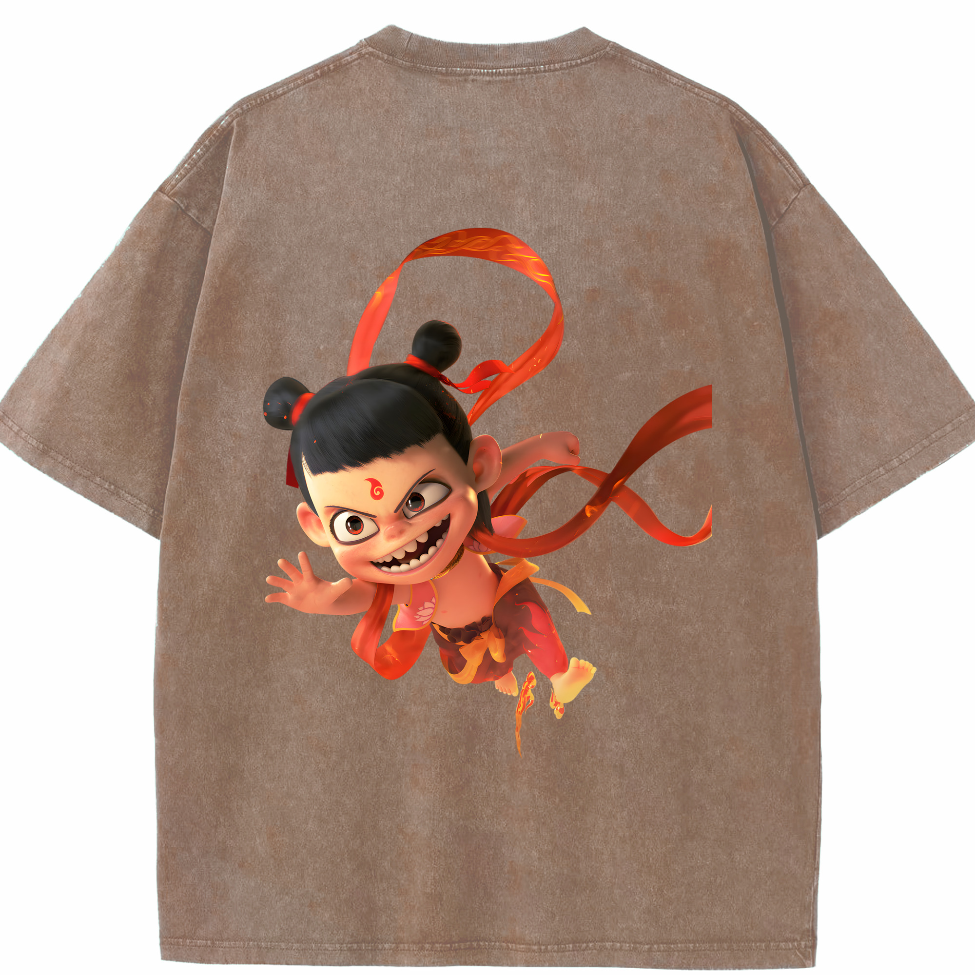 （画像用） Ne Zha 2 ナタ 魔童の大暴れ 綿100% ヴィンテージ風 半袖Tシャツ（背面プリント）