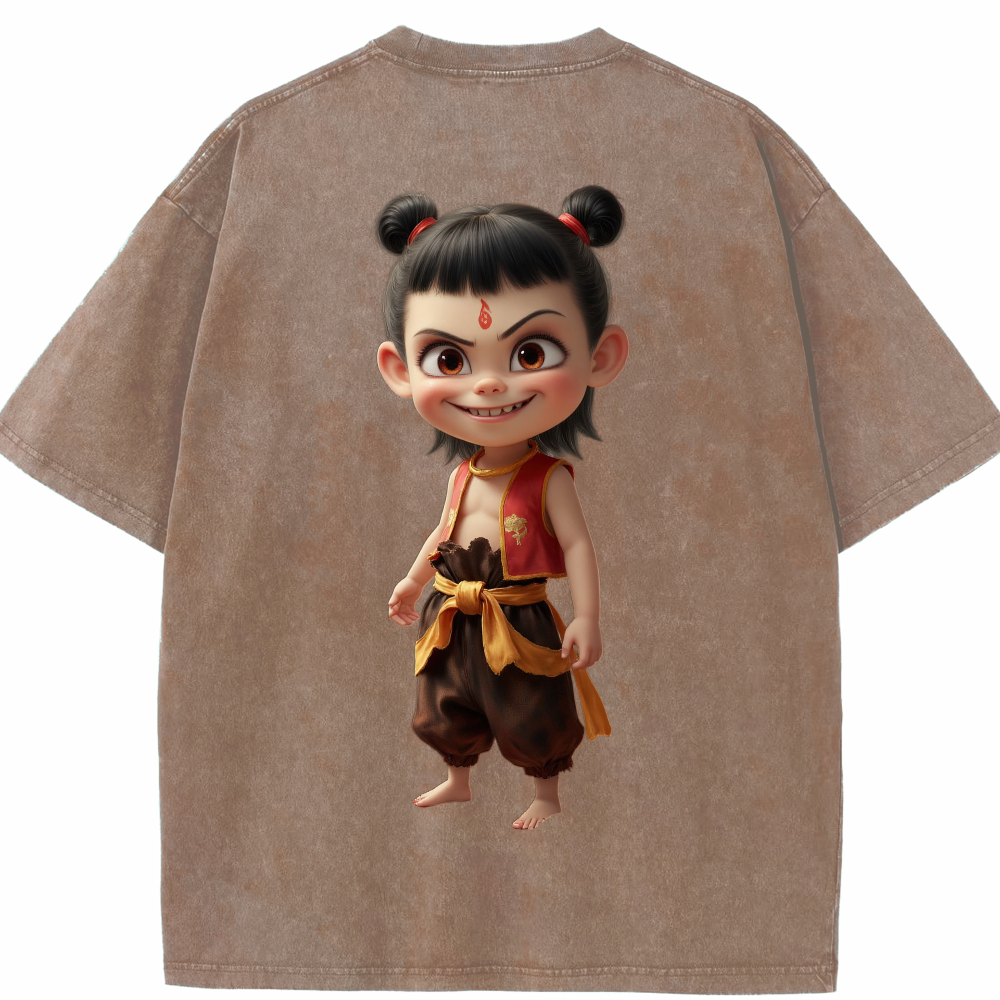 （画像用） Ne Zha 2 ナタ 魔童の大暴れ 綿100% ヴィンテージ風 半袖Tシャツ（背面プリント）