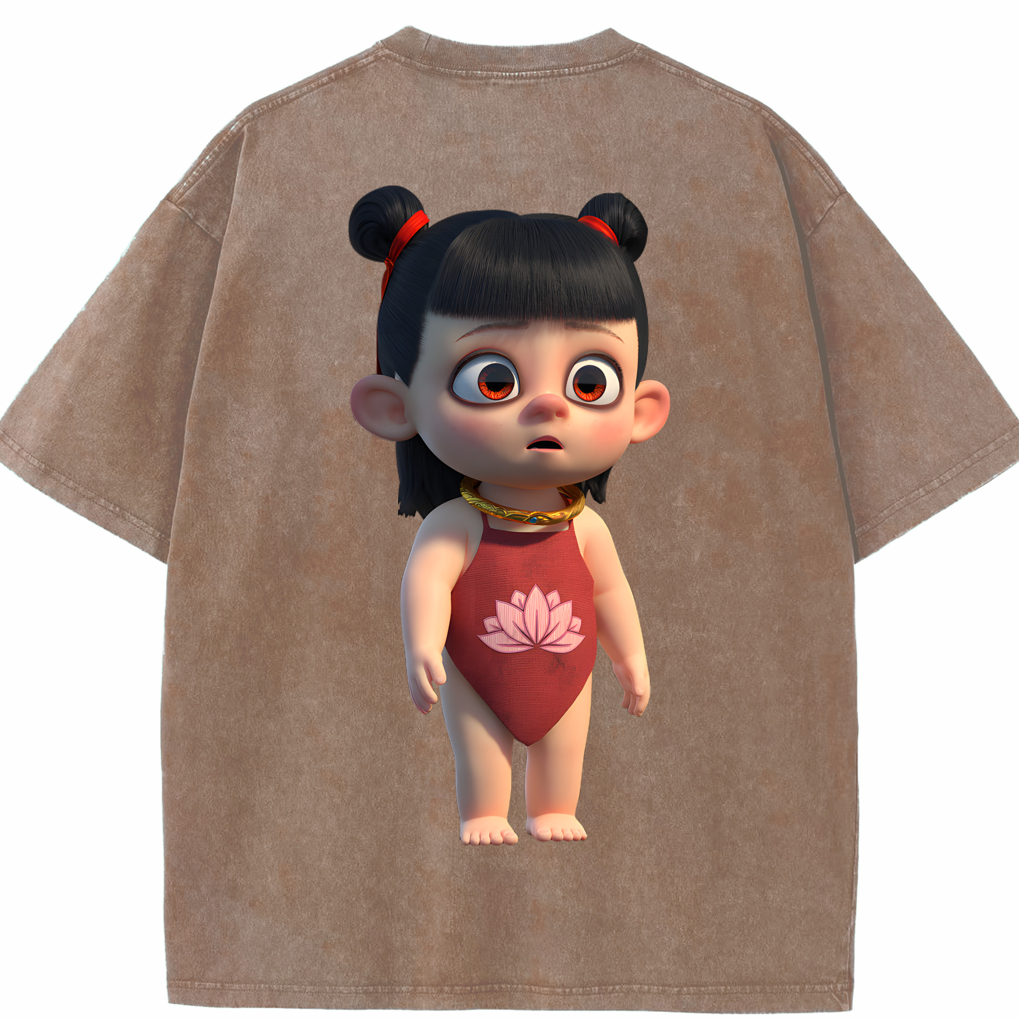 （画像用） Ne Zha 2 ナタ 魔童の大暴れ 綿100% ヴィンテージ風 半袖Tシャツ（背面プリント）